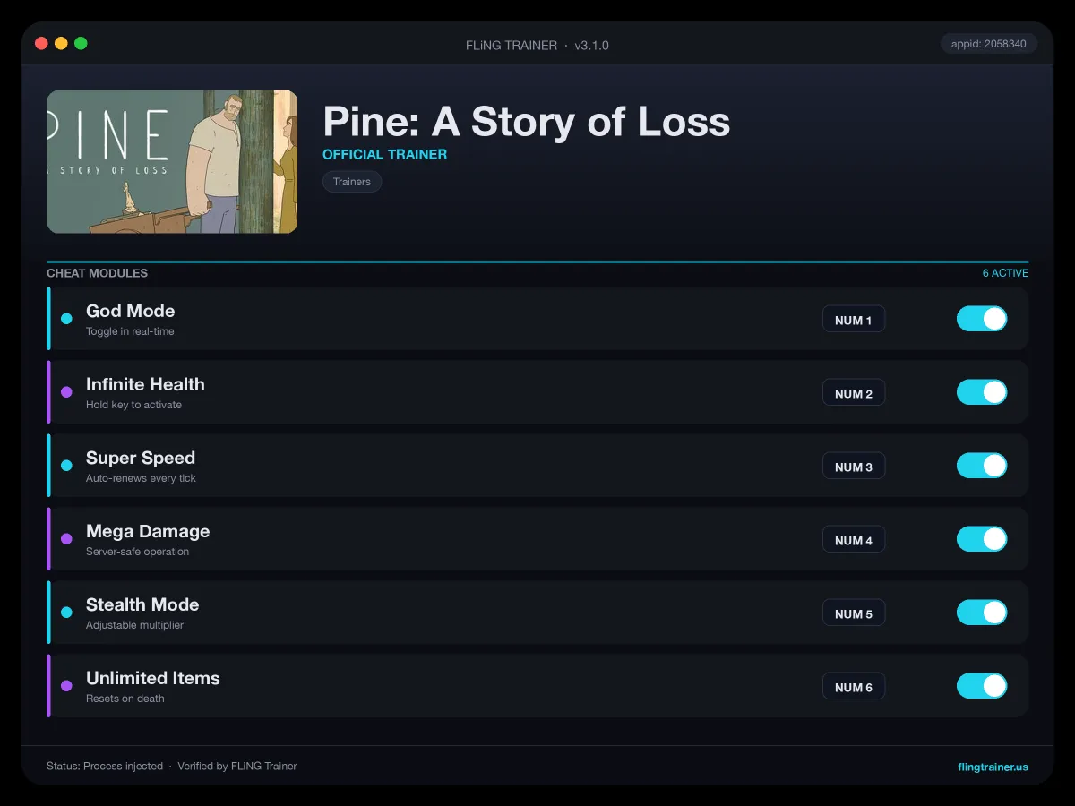 Pine: A Story of Loss Trainer interface