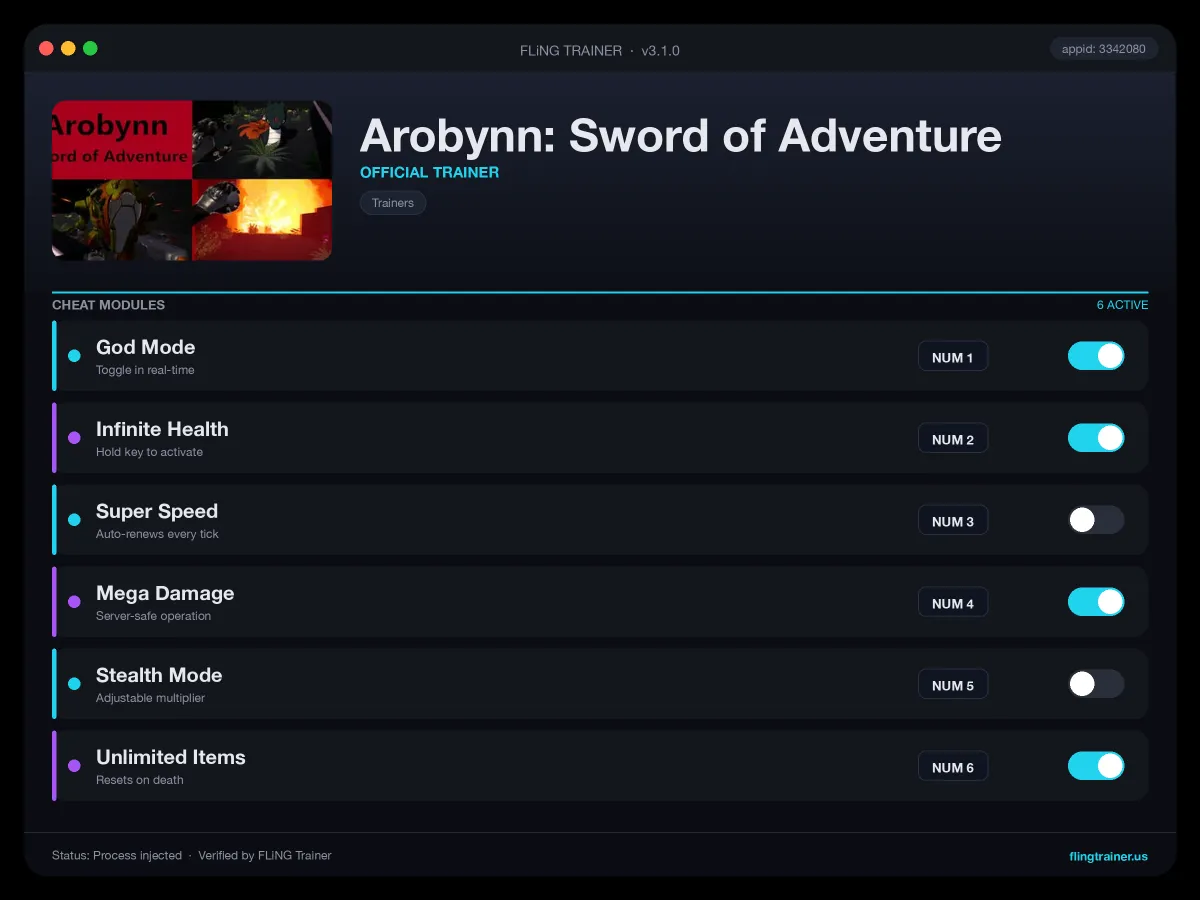 Arobynn: Sword of Adventure Trainer interface