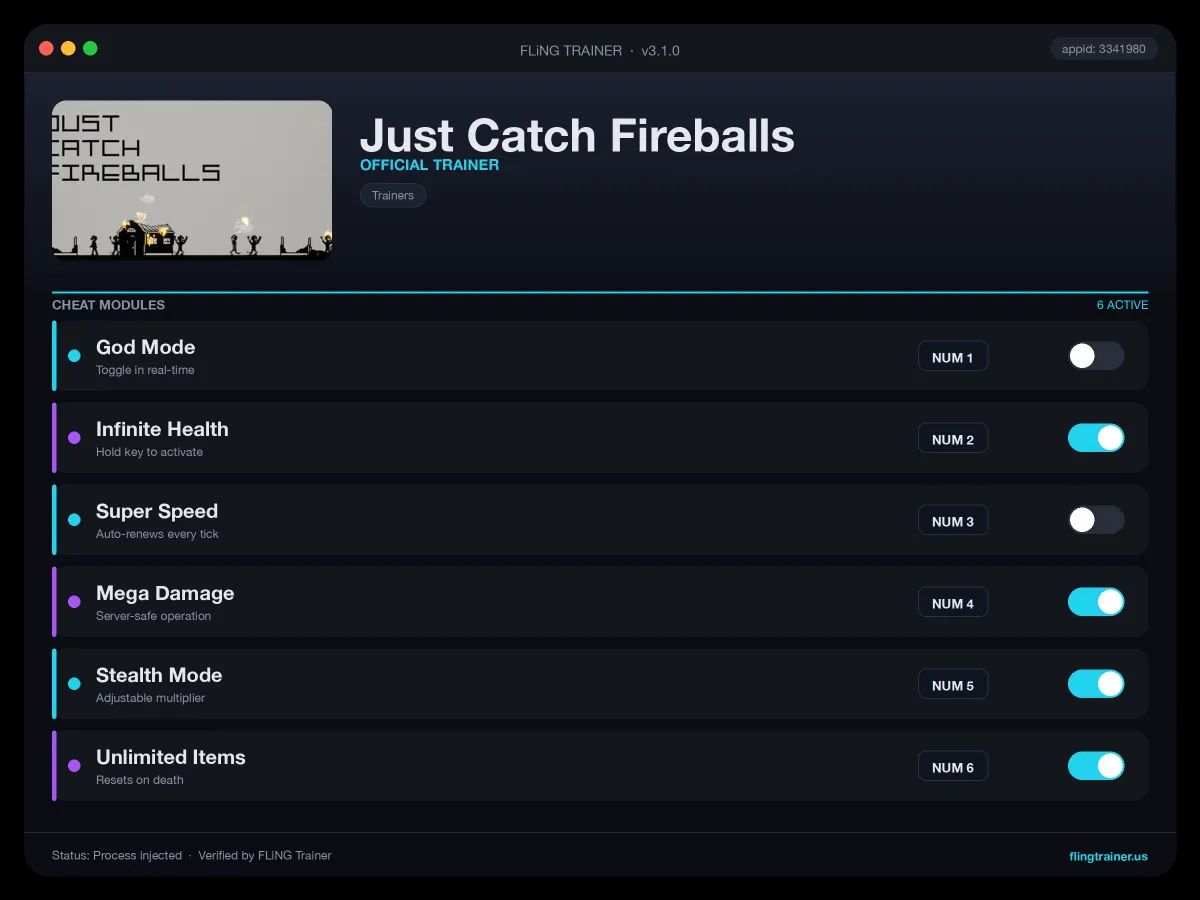 Just Catch Fireballs Trainer interface