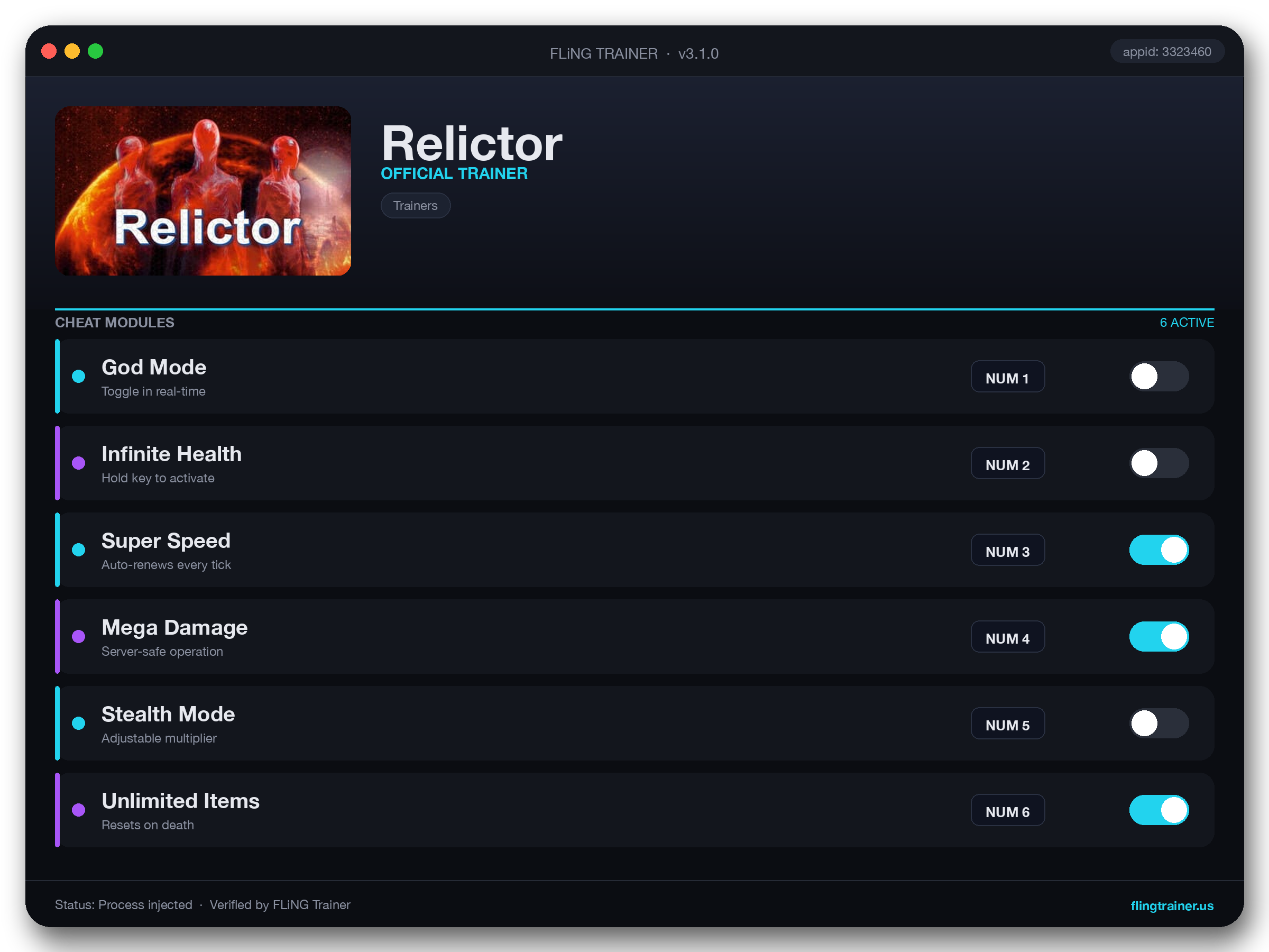 Relictor Trainer interface