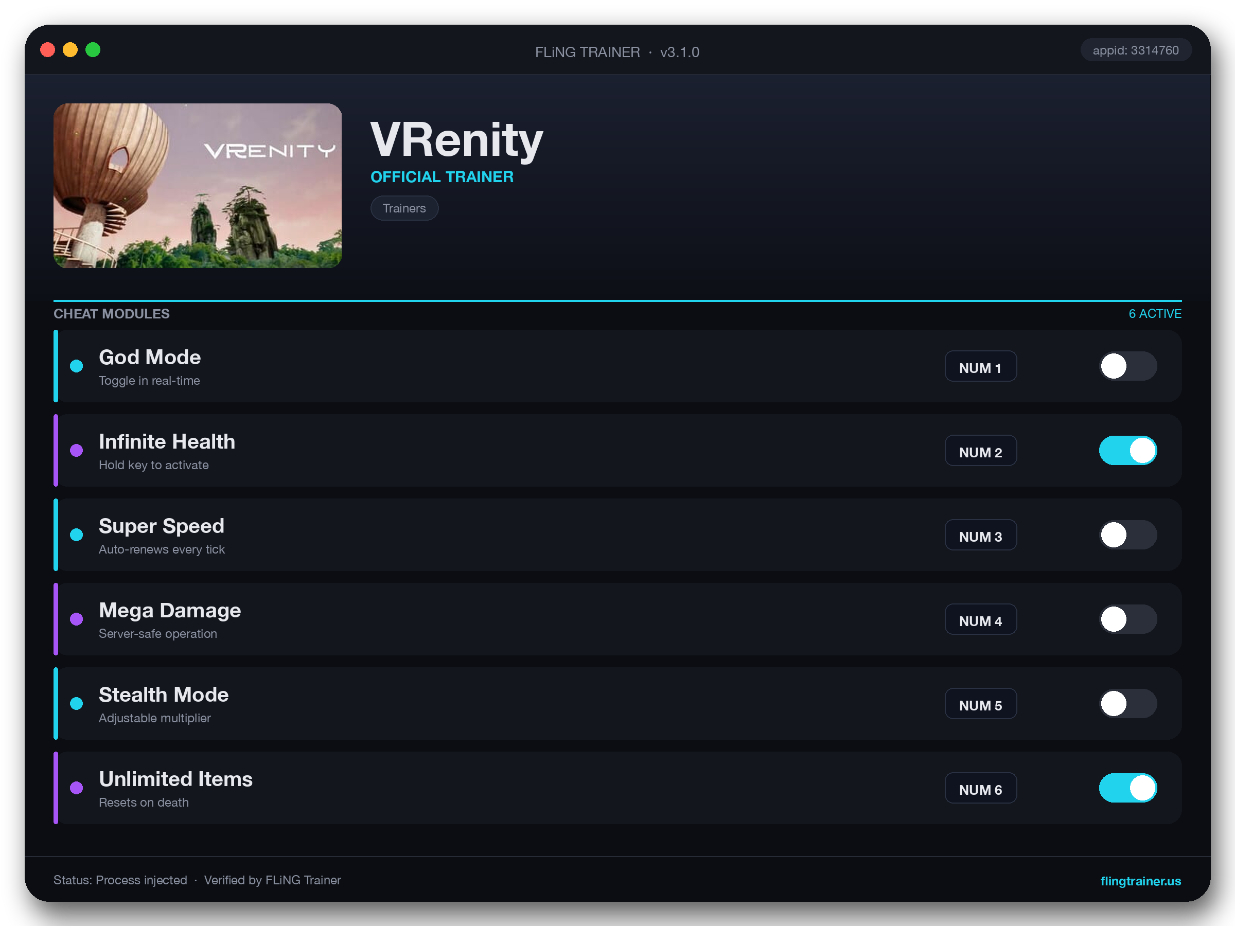VRenity Trainer interface