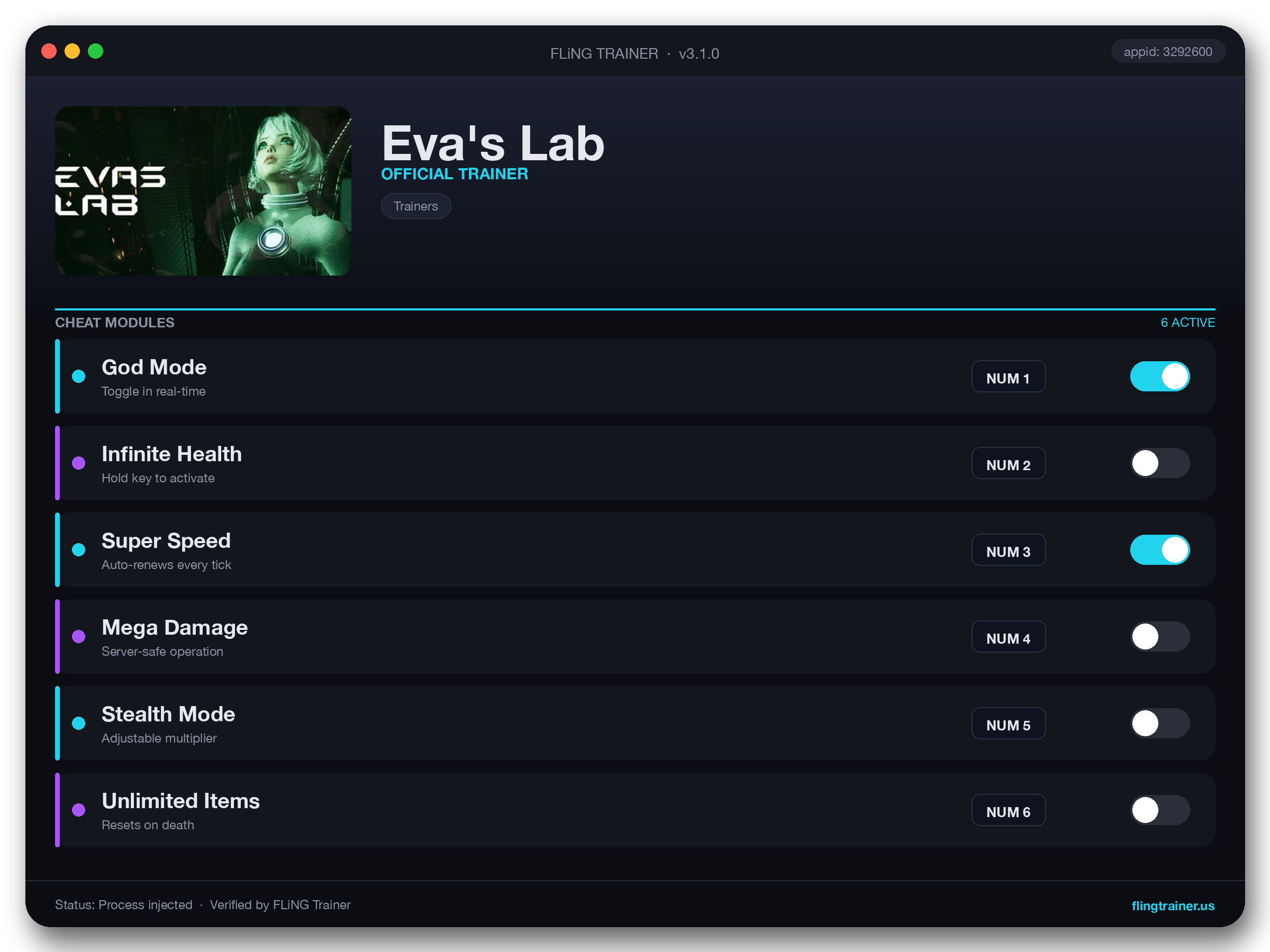 Eva's Lab Trainer interface