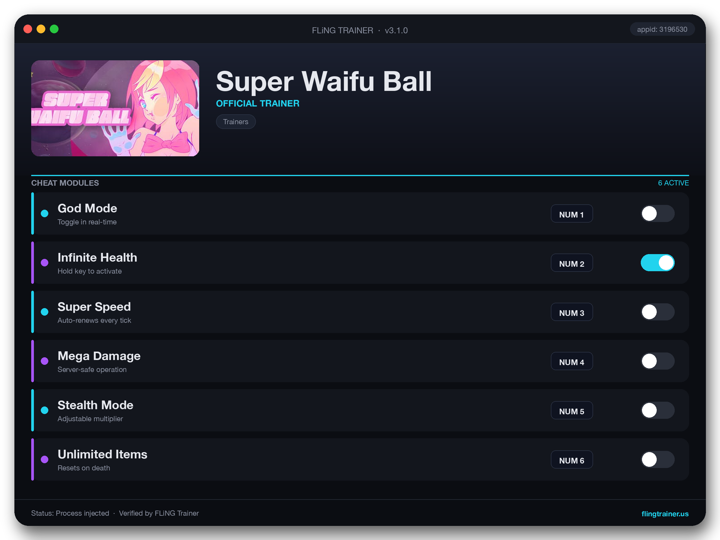 Super Waifu Ball Trainer interface