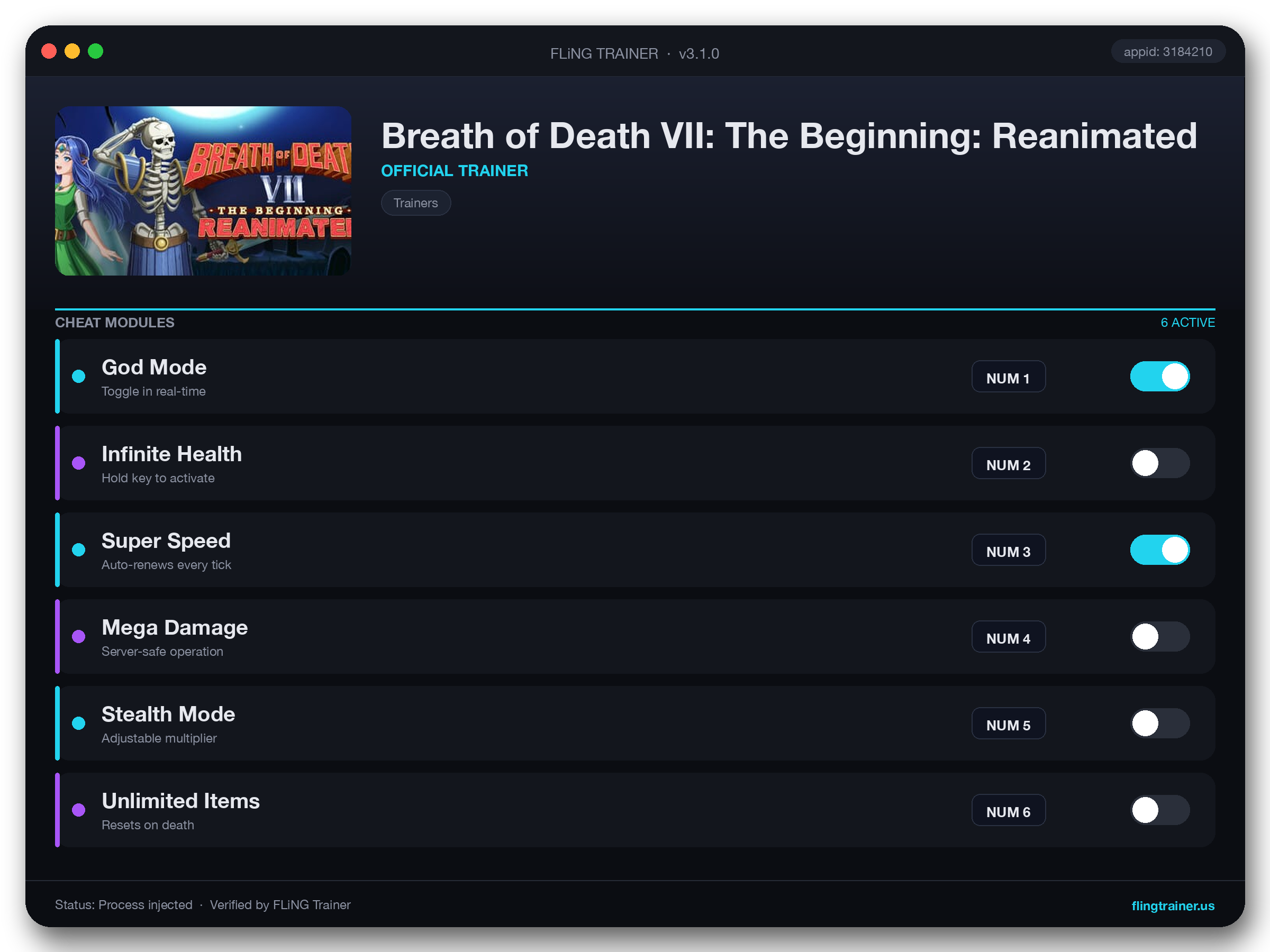 Breath of Death VII: The Beginning: Reanimated Trainer interface