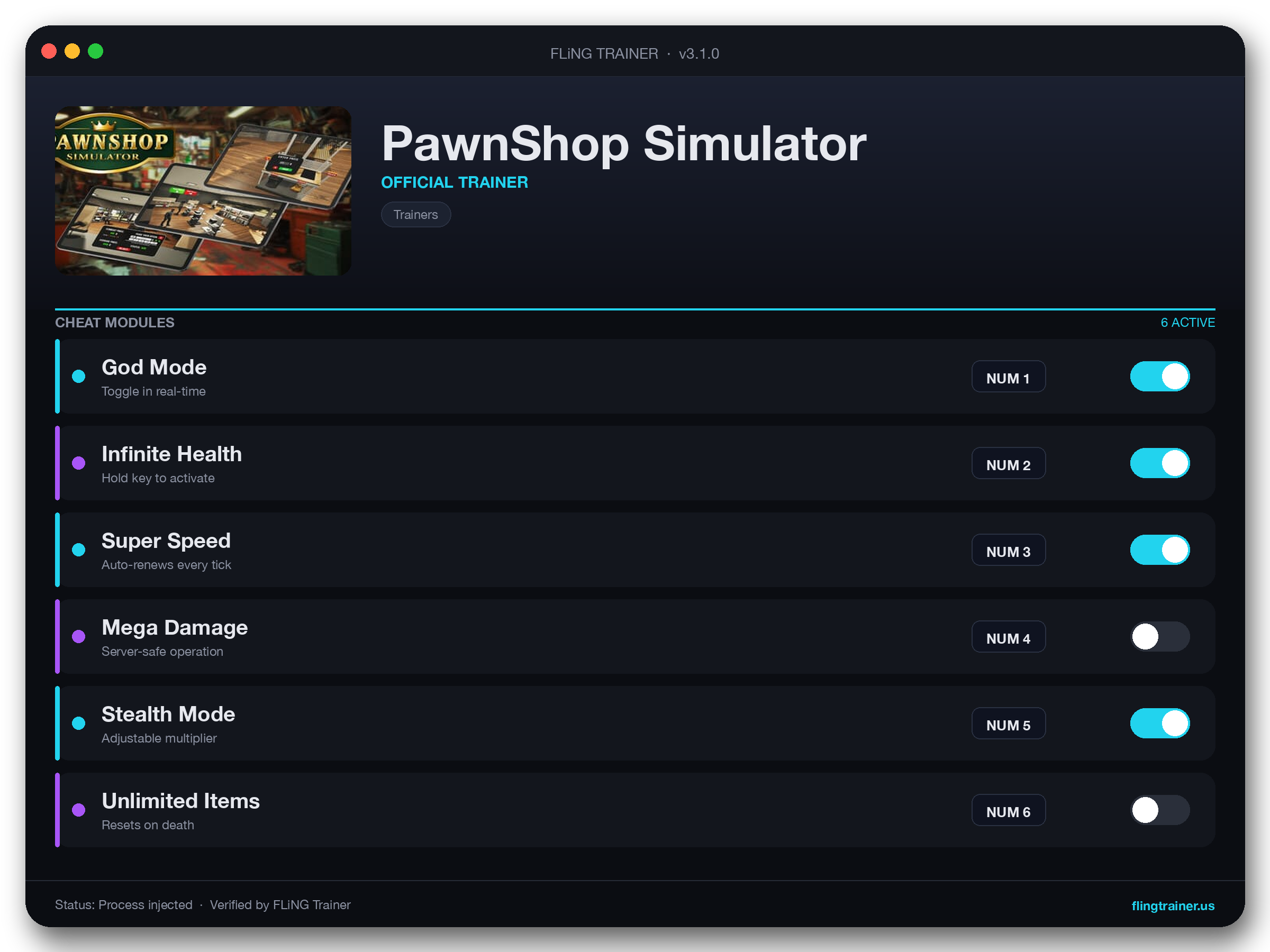PawnShop Simulator Trainer interface