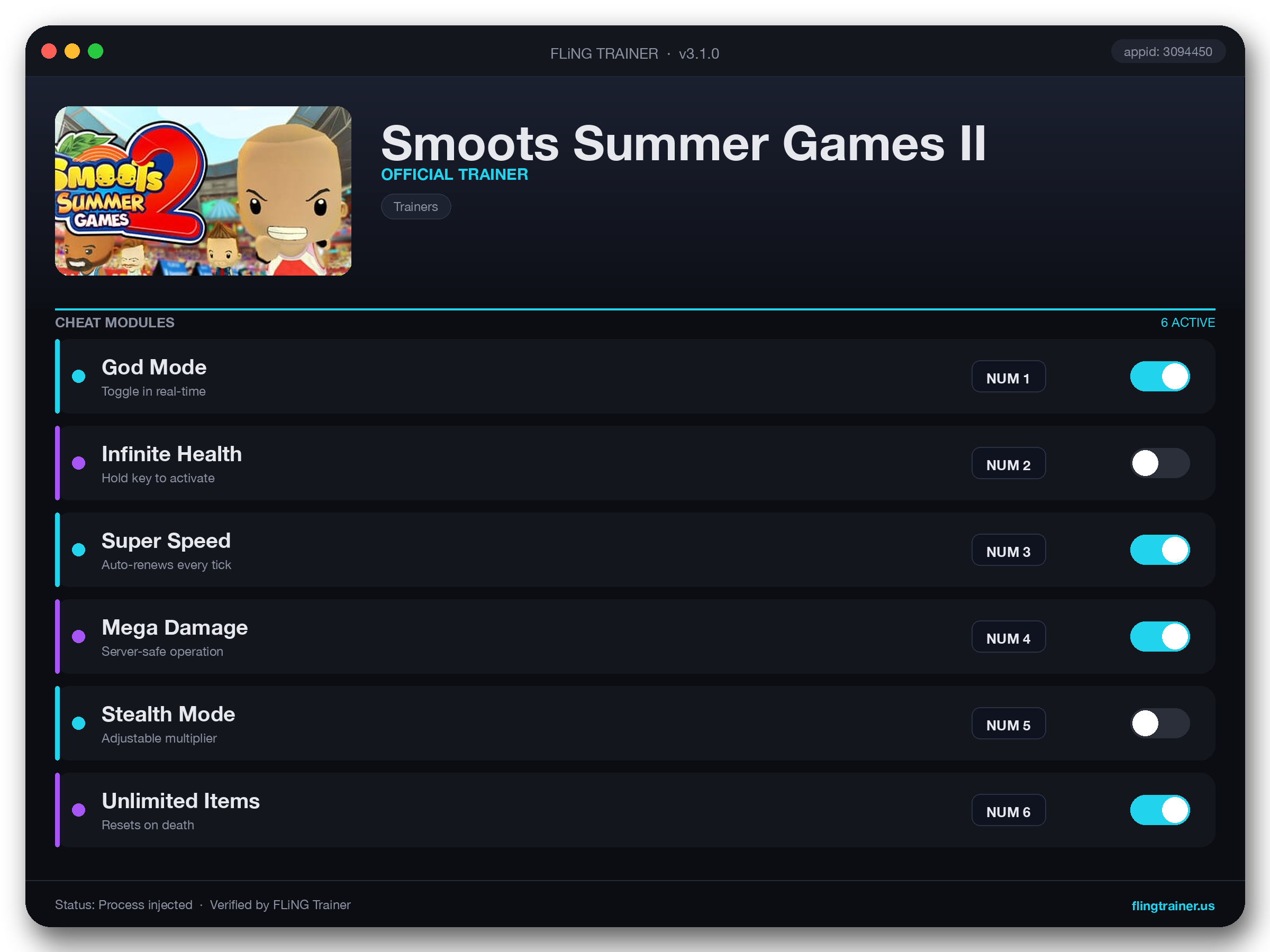 Smoots Summer Games II Trainer interface