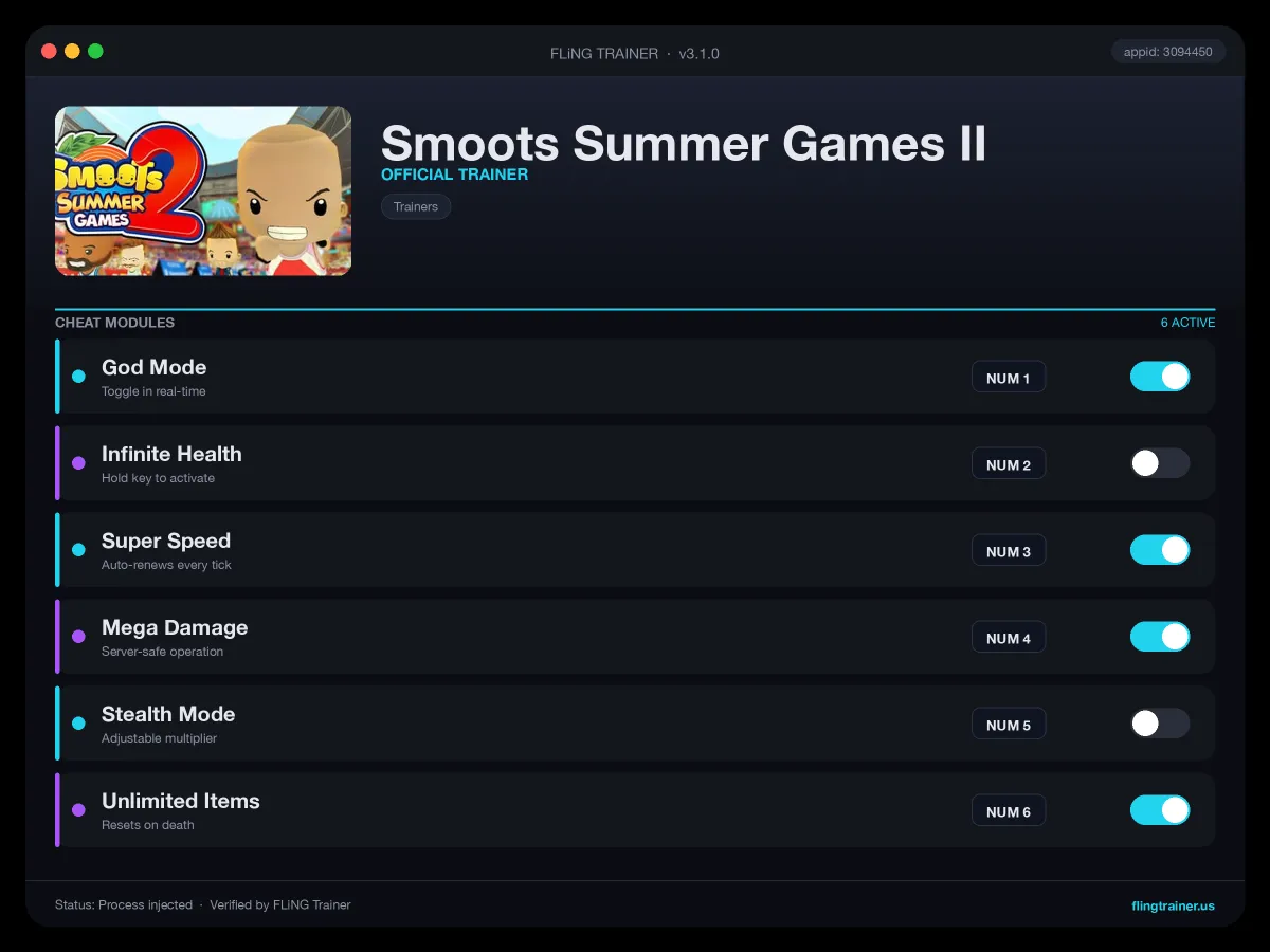 Smoots Summer Games II Trainer interface