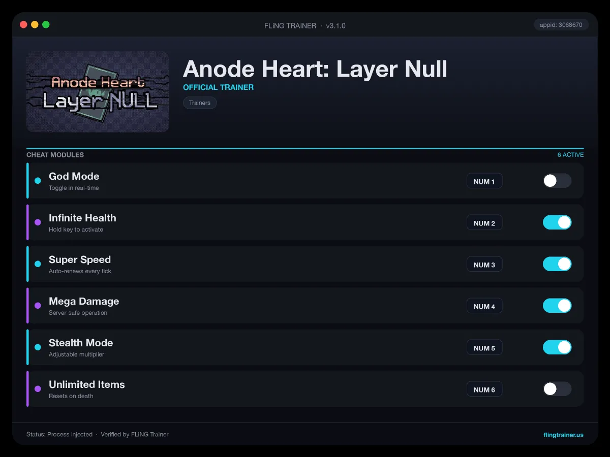 Anode Heart: Layer Null Trainer interface