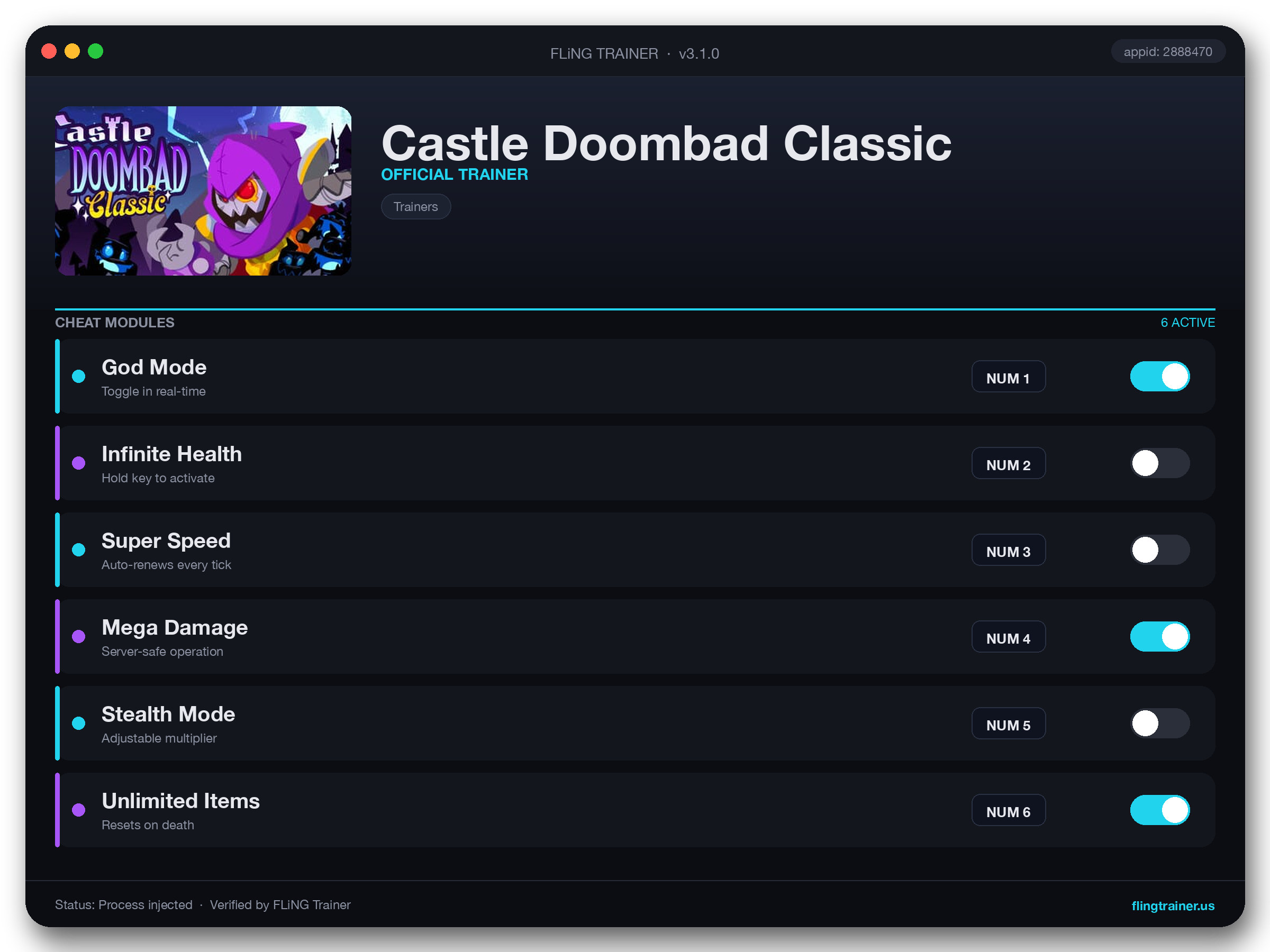 Castle Doombad Classic Trainer interface