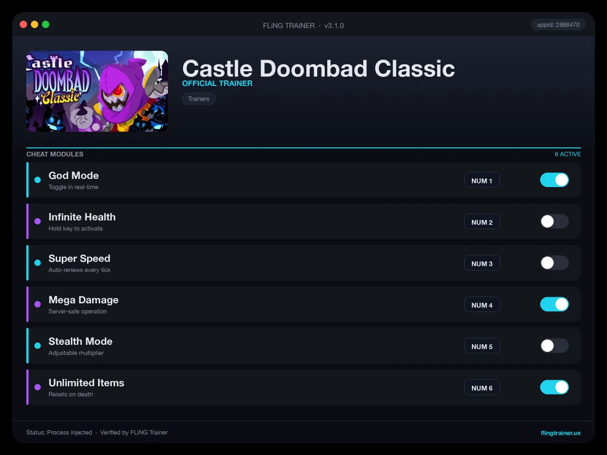 Castle Doombad Classic Trainer interface