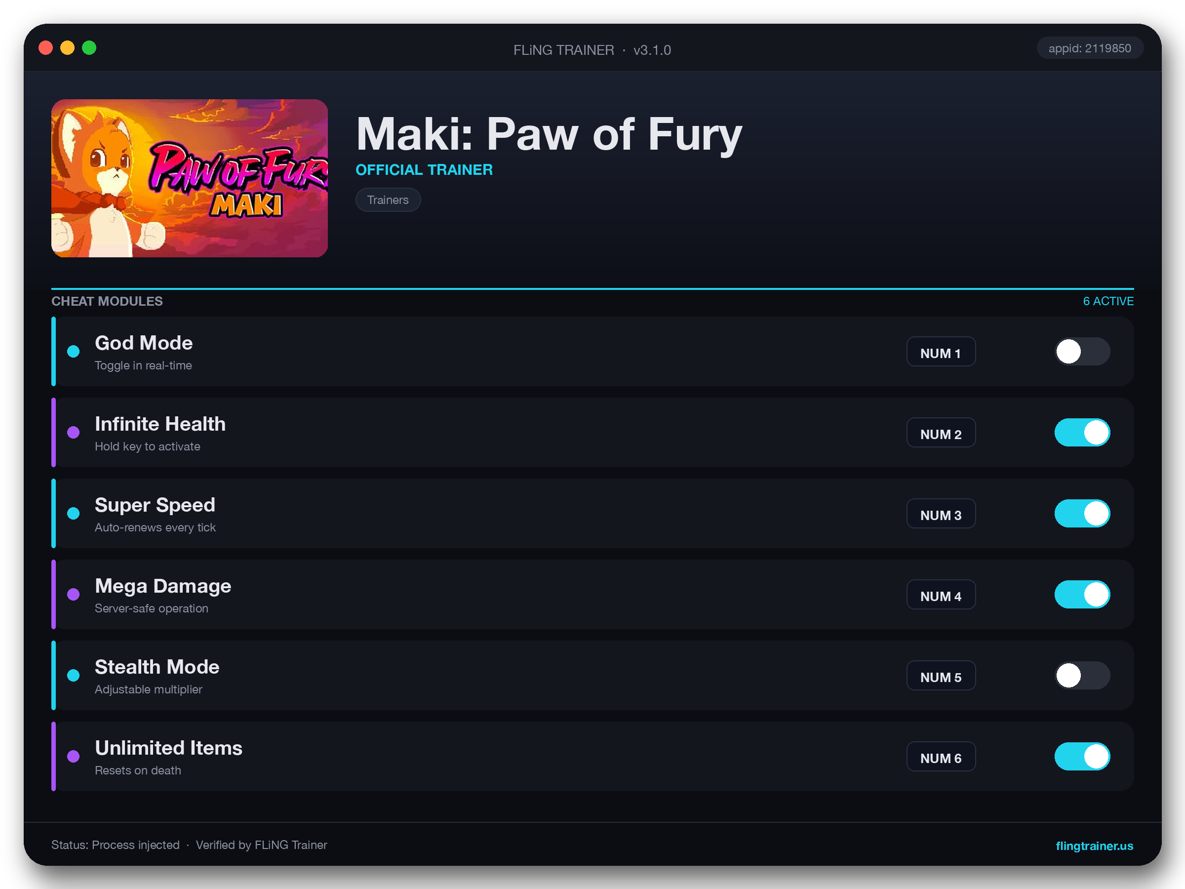 Maki: Paw of Fury Trainer interface