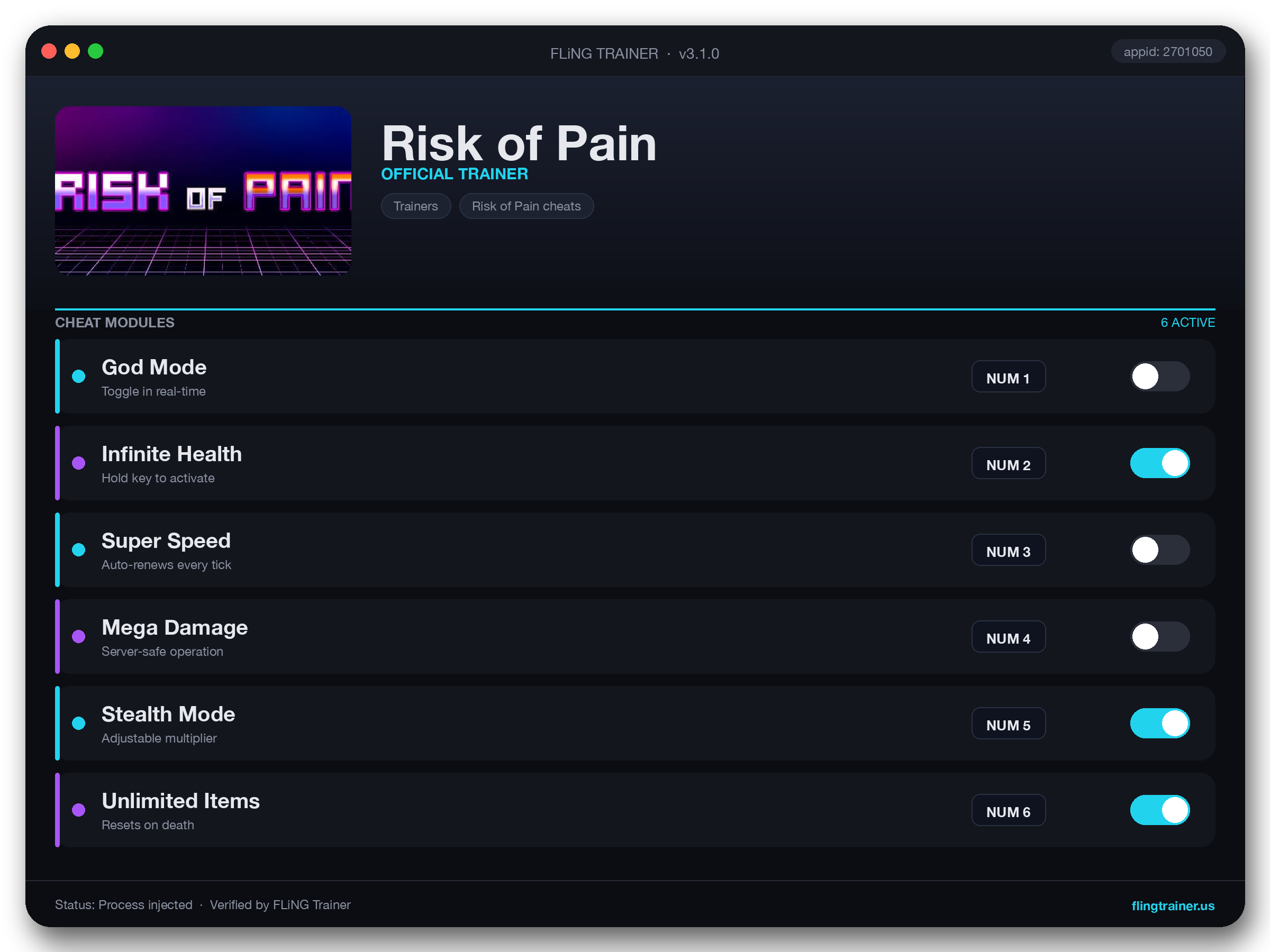 Risk of Pain Trainer interface