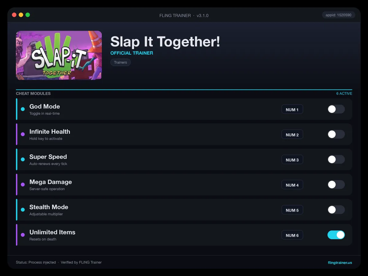 Slap It Together! Trainer interface
