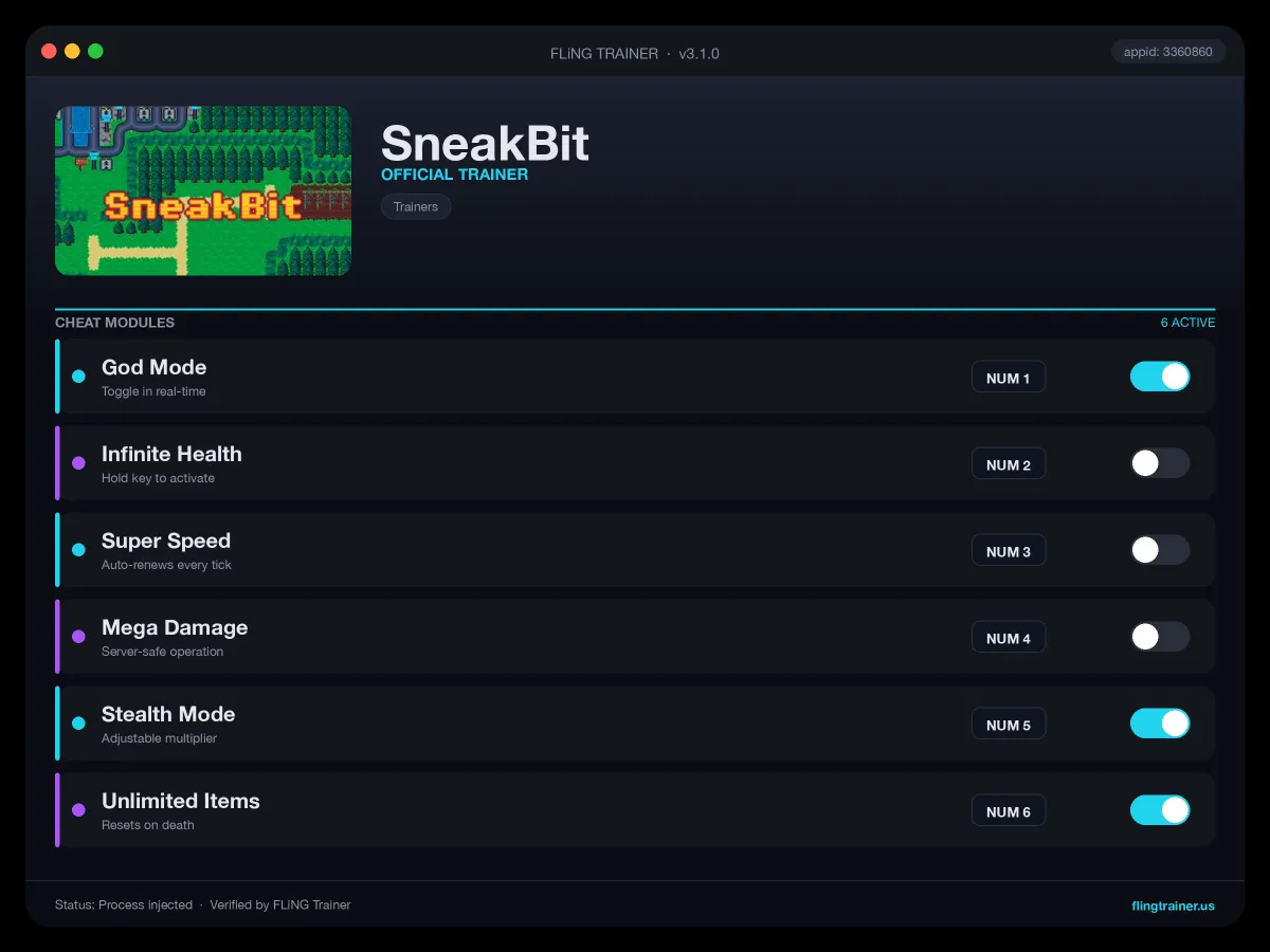 SneakBit Trainer interface
