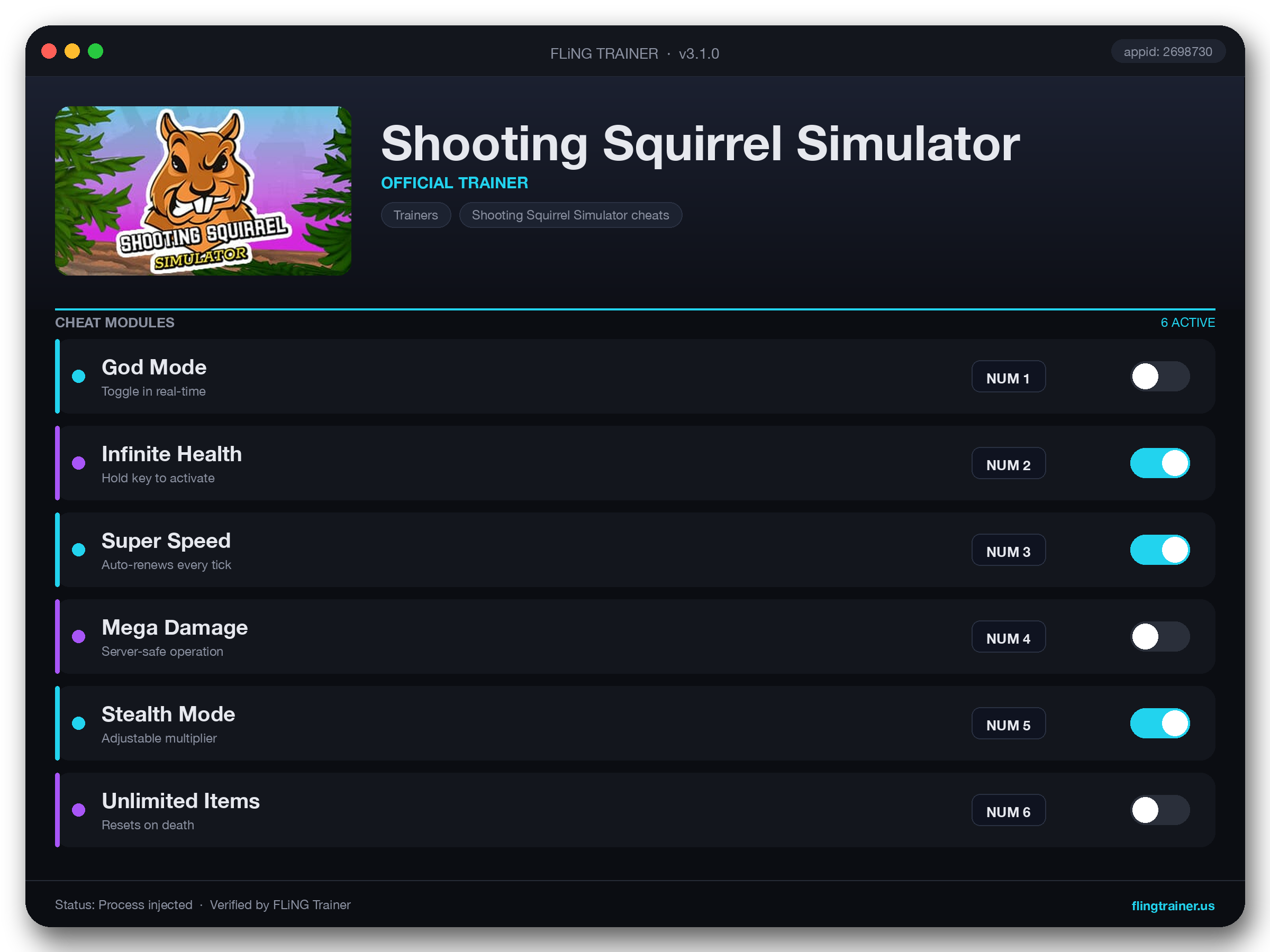 Shooting Squirrel Simulator Trainer interface