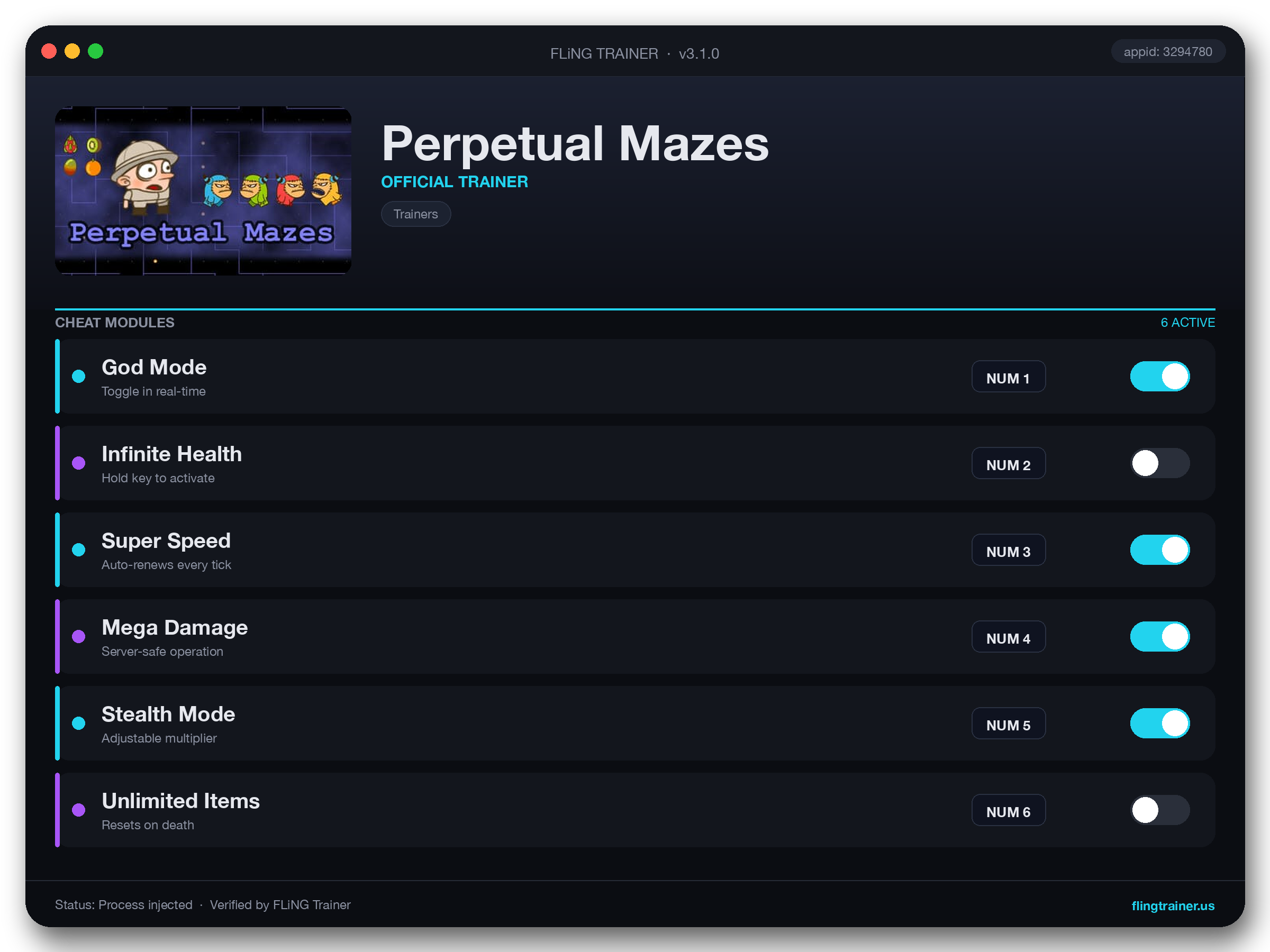 Perpetual Mazes Trainer interface