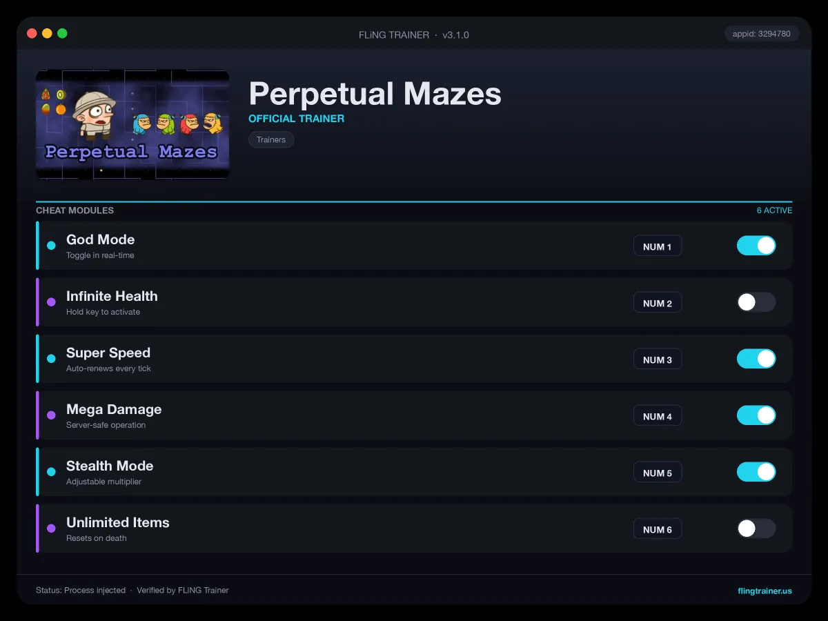 Perpetual Mazes Trainer interface