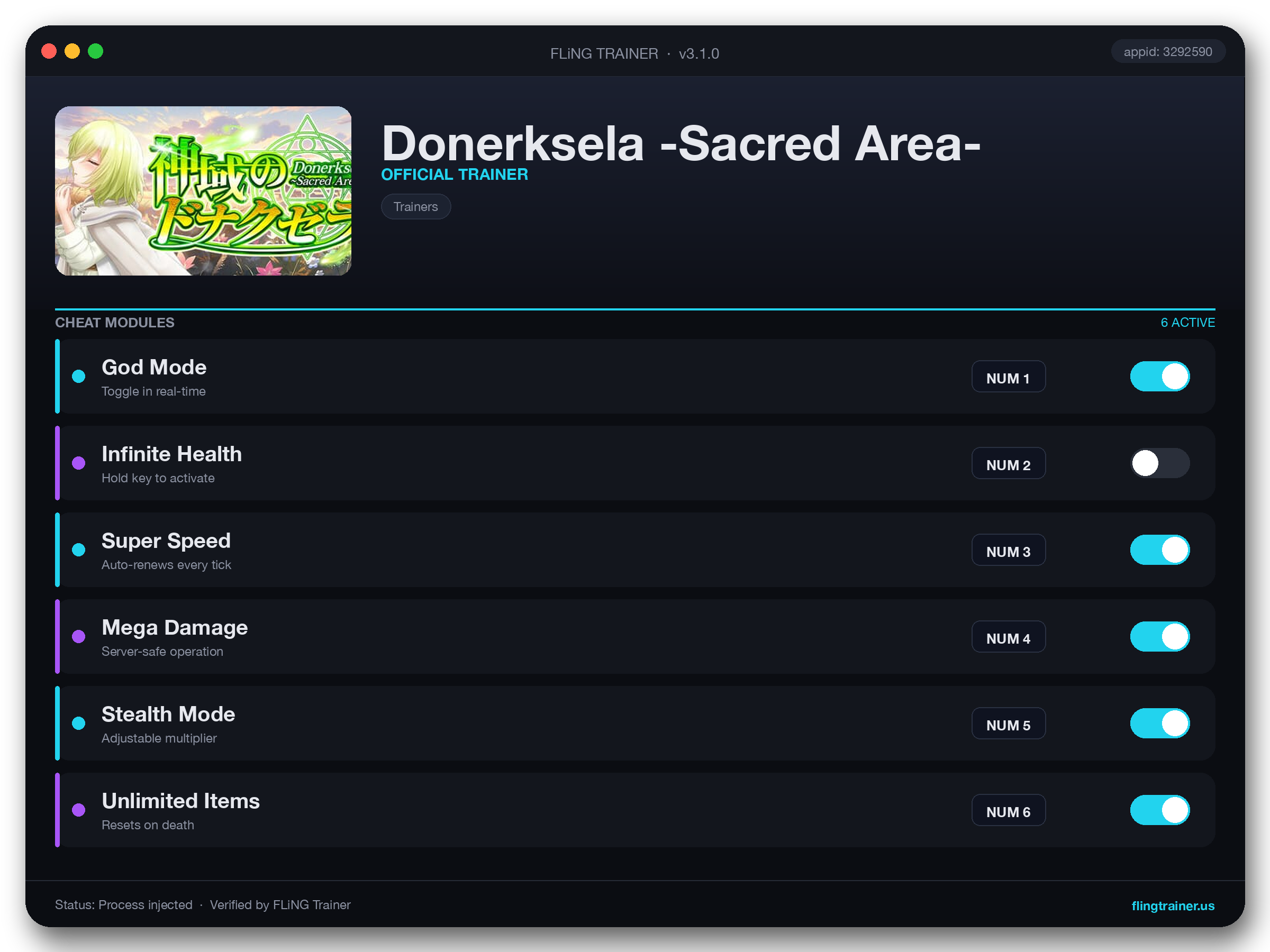 Donerksela -Sacred Area- Trainer interface