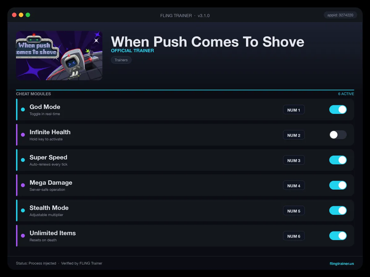 When Push Comes To Shove Trainer interface