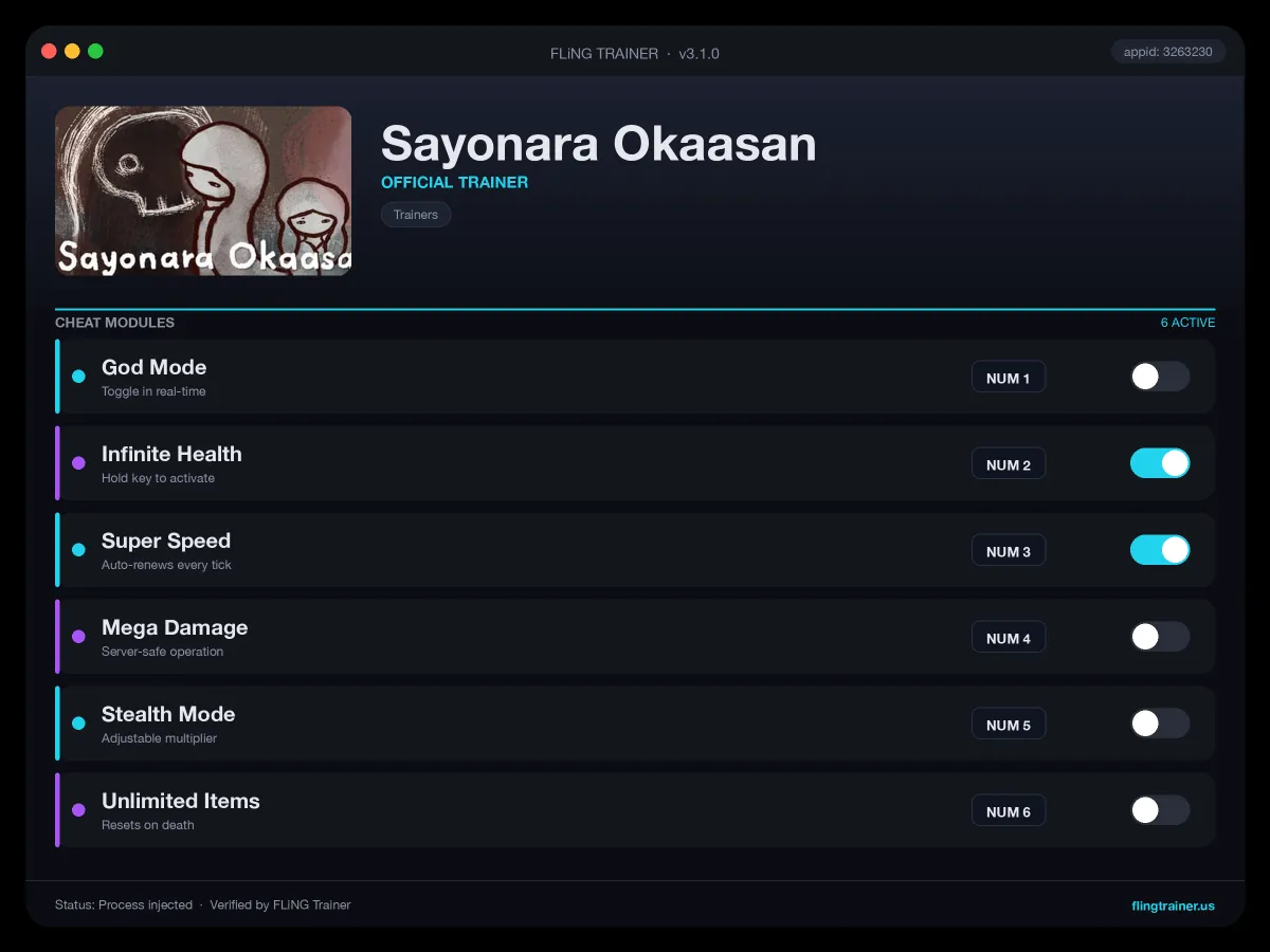 Sayonara Okaasan Trainer interface