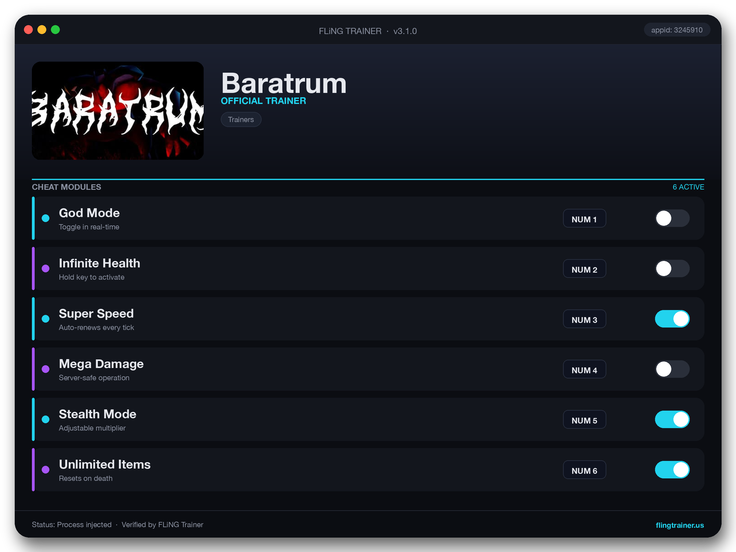 Baratrum Trainer interface