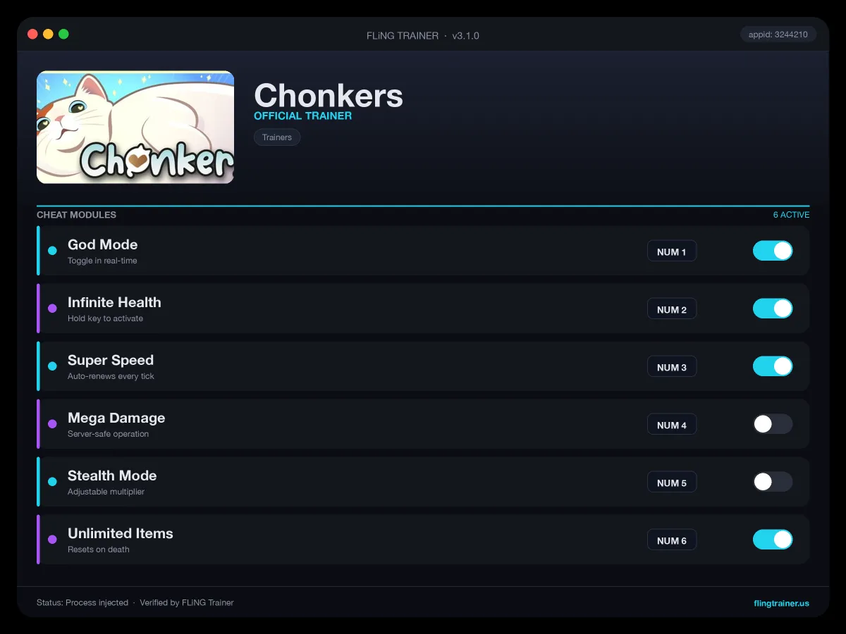 Chonkers Trainer interface