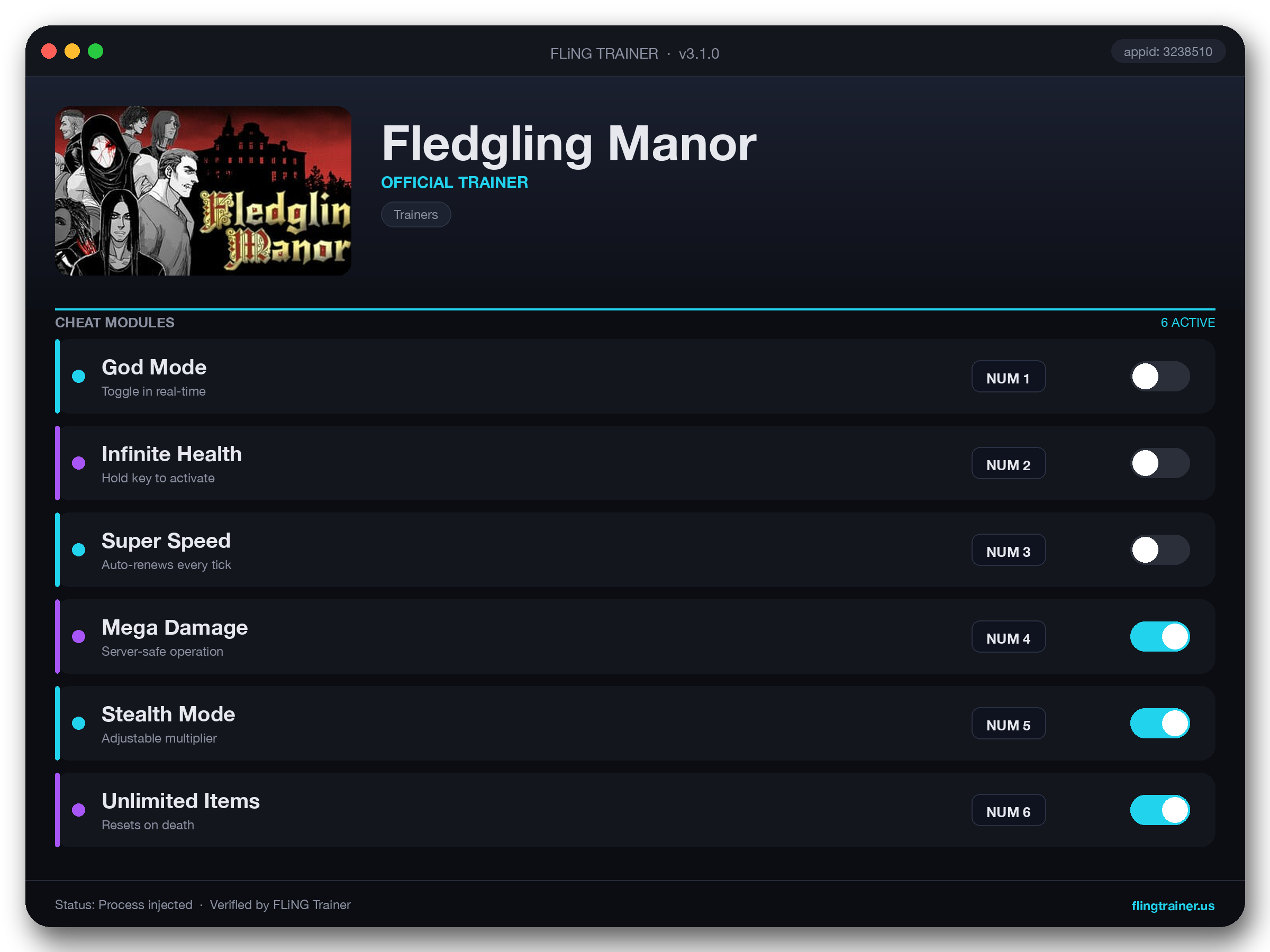 Fledgling Manor Trainer interface