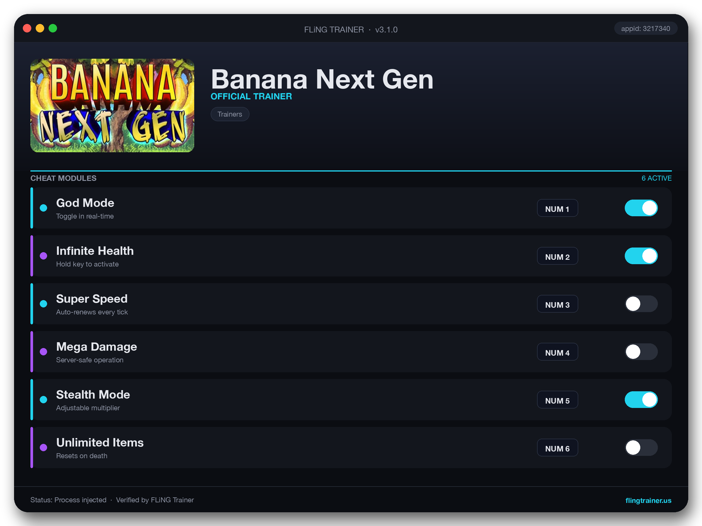 Banana Next Gen Trainer interface