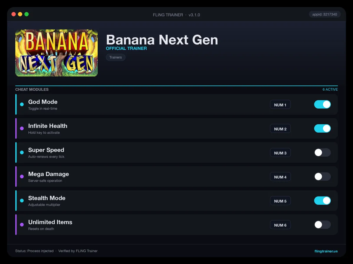 Banana Next Gen Trainer interface