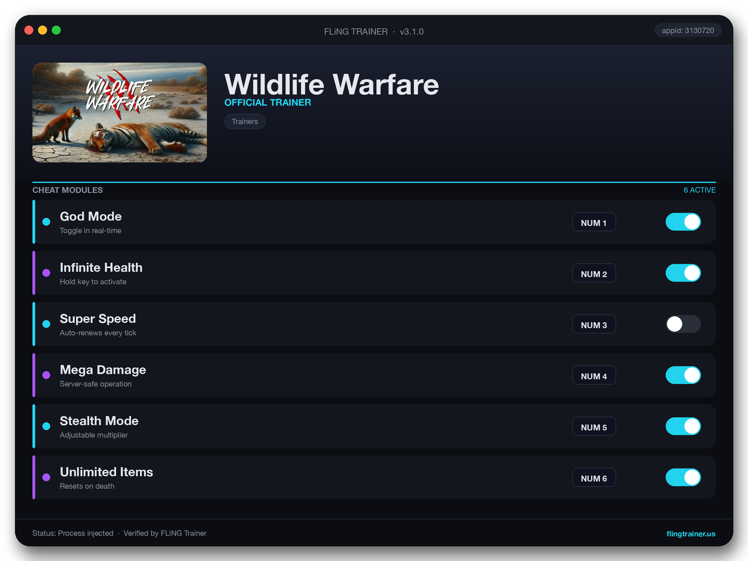Wildlife Warfare Trainer interface