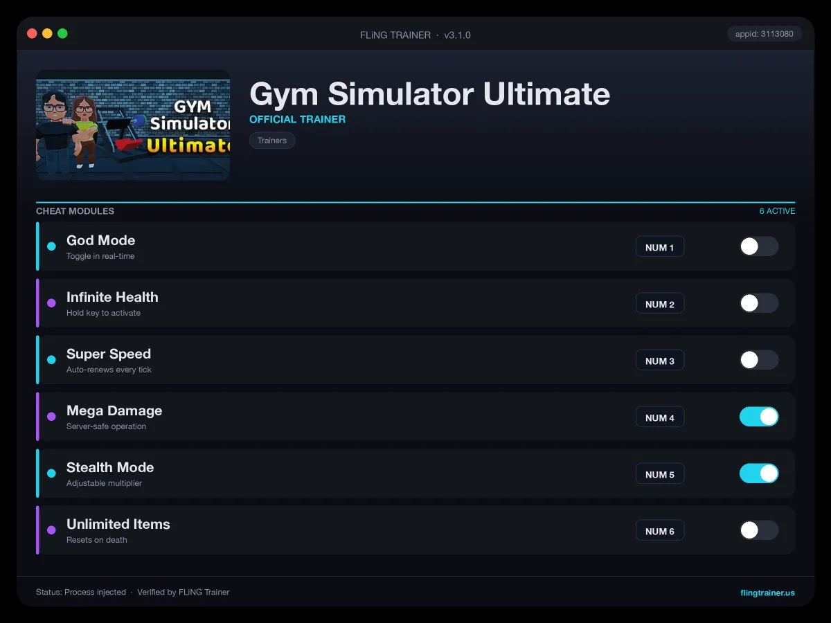 Gym Simulator Ultimate Trainer interface