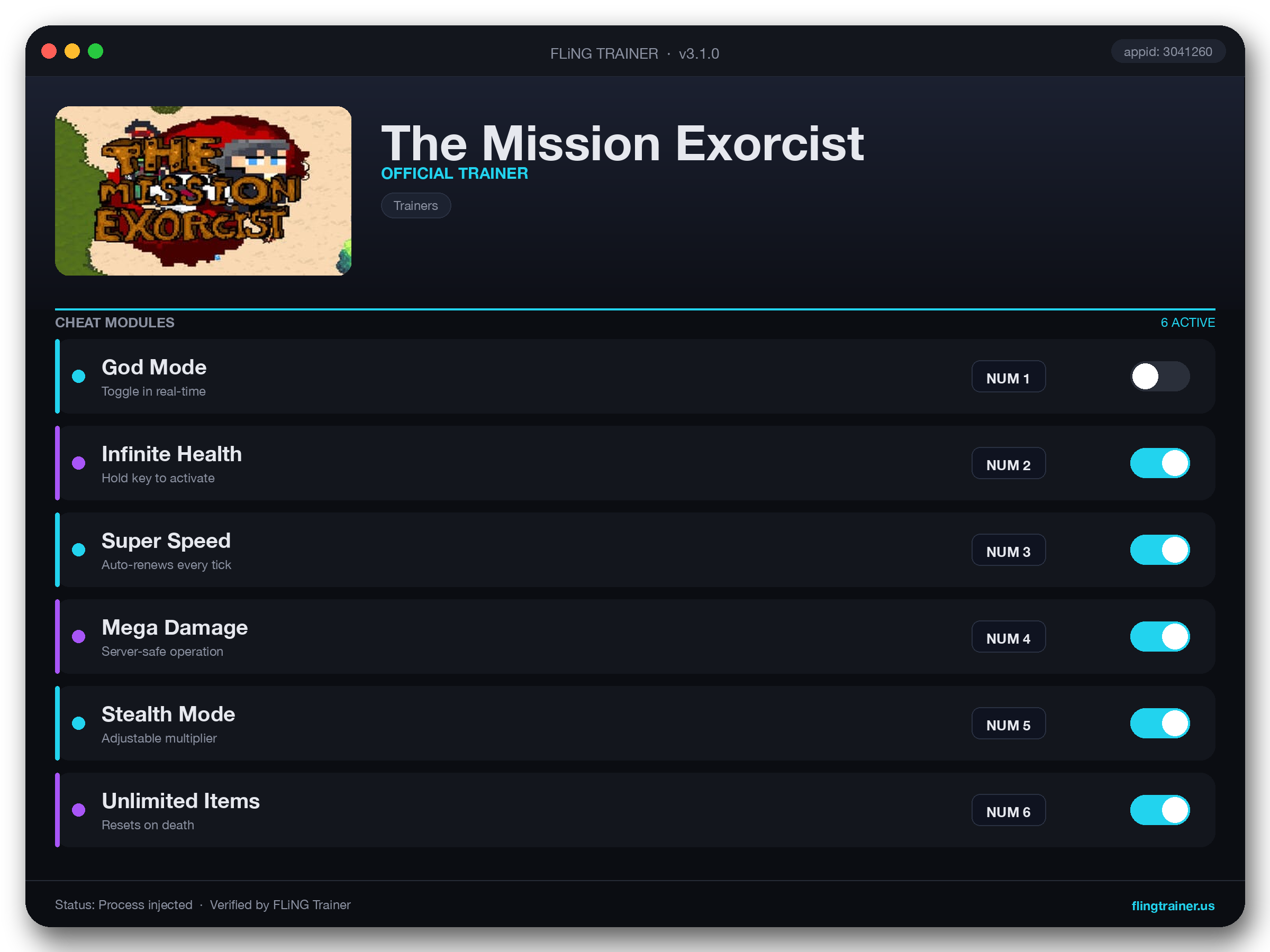 The Mission Exorcist Trainer interface