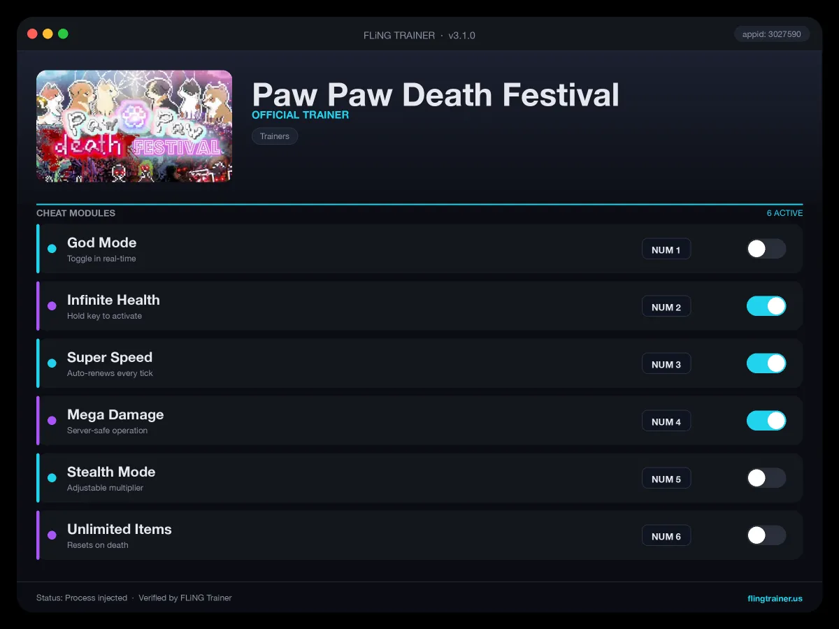 Paw Paw Death Festival Trainer interface
