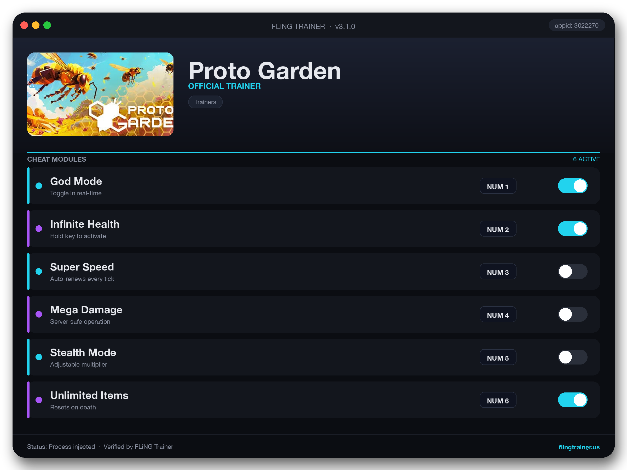 Proto Garden Trainer interface