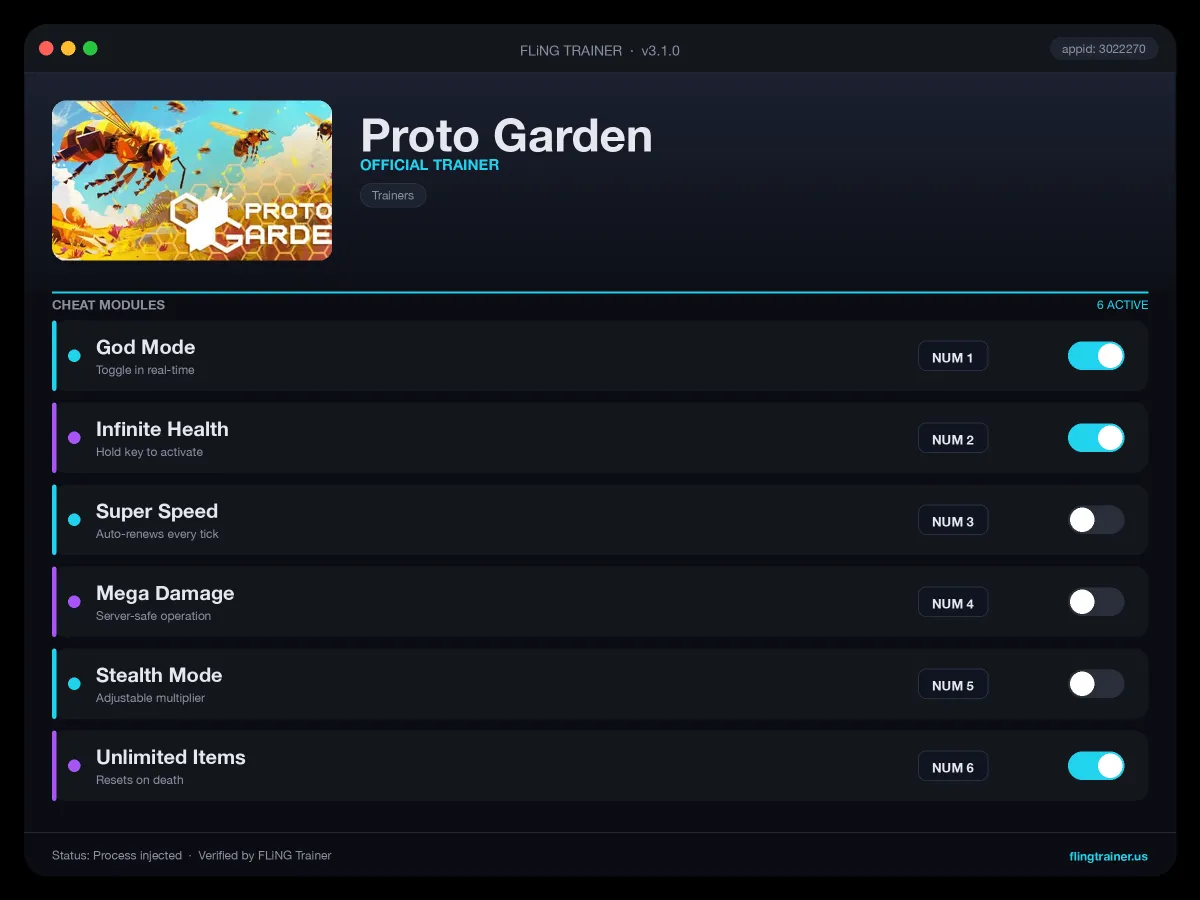 Proto Garden Trainer interface