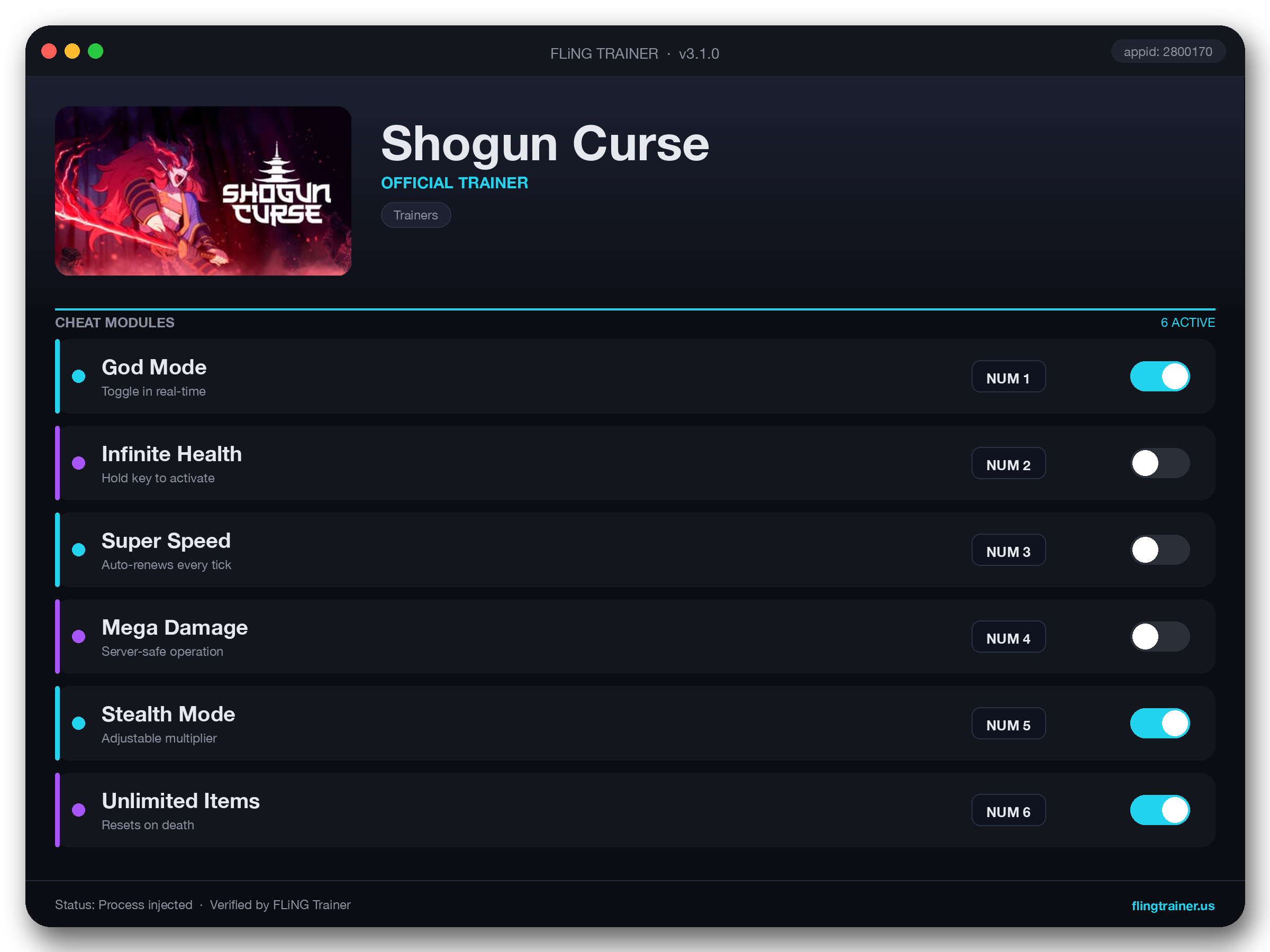 Shogun Curse Trainer interface