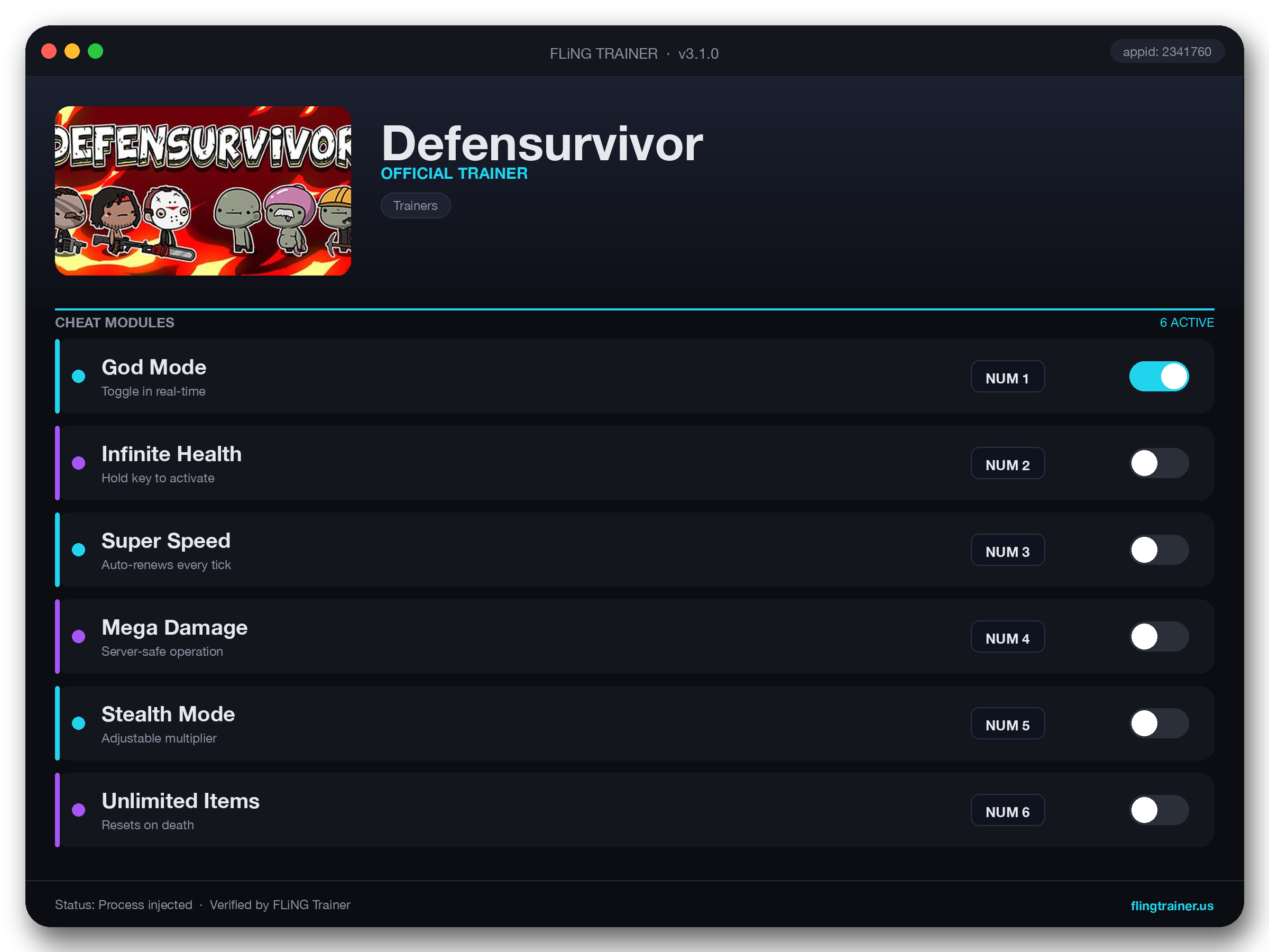 Defensurvivor Trainer interface