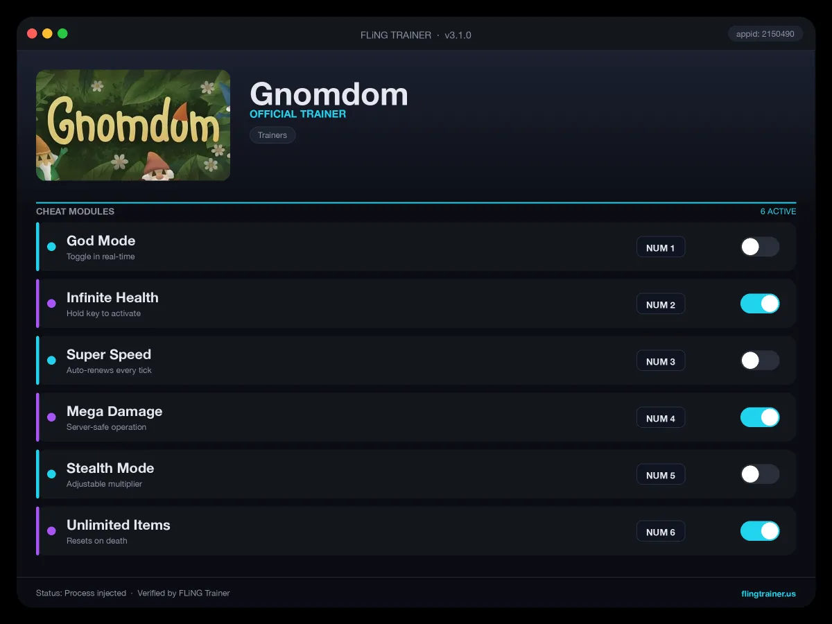 Gnomdom Trainer interface