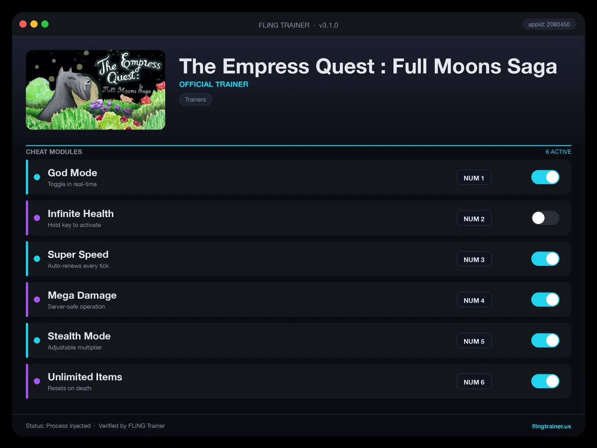 The Empress Quest : Full Moons Saga Trainer interface