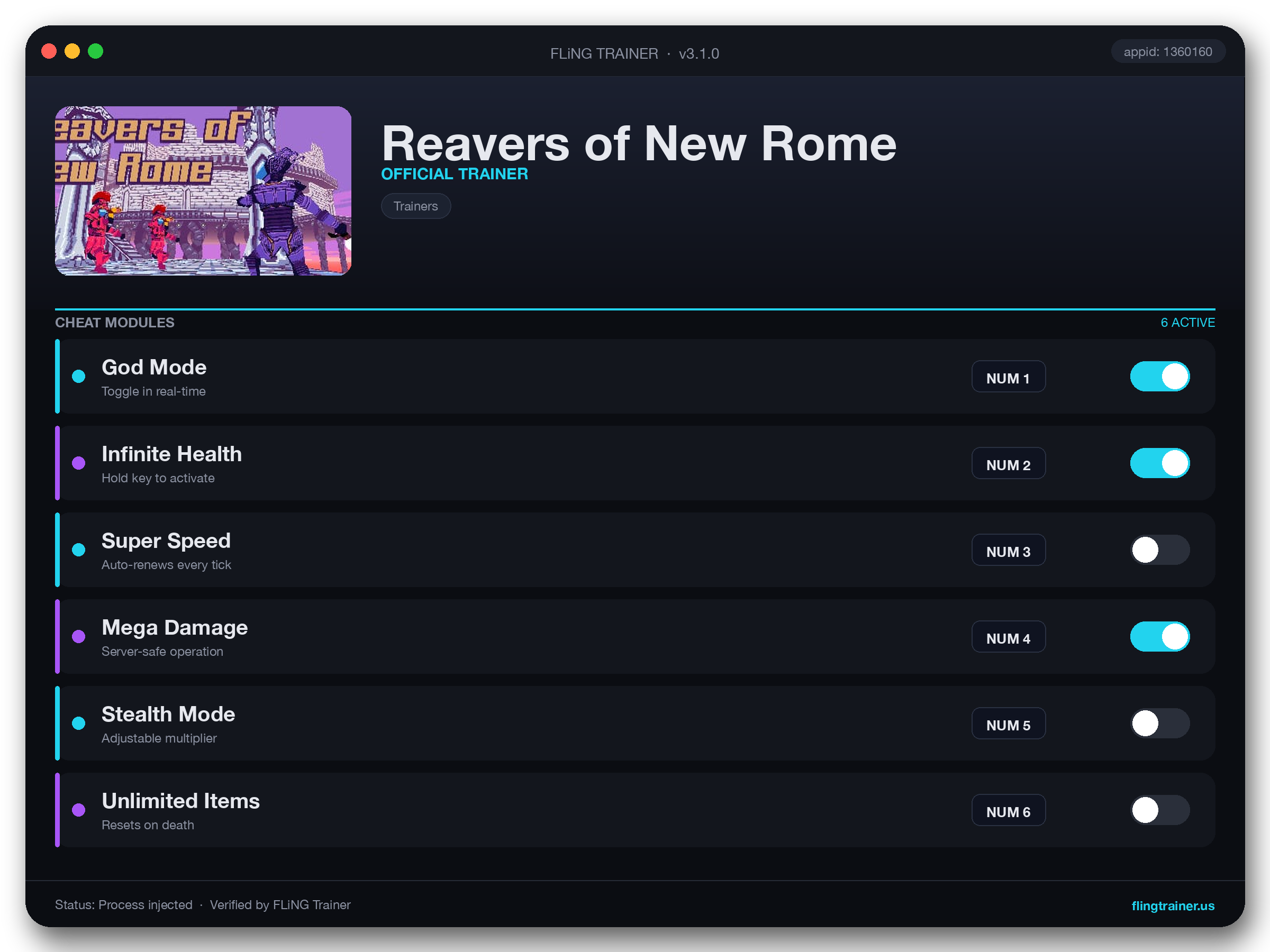 Reavers of New Rome Trainer interface