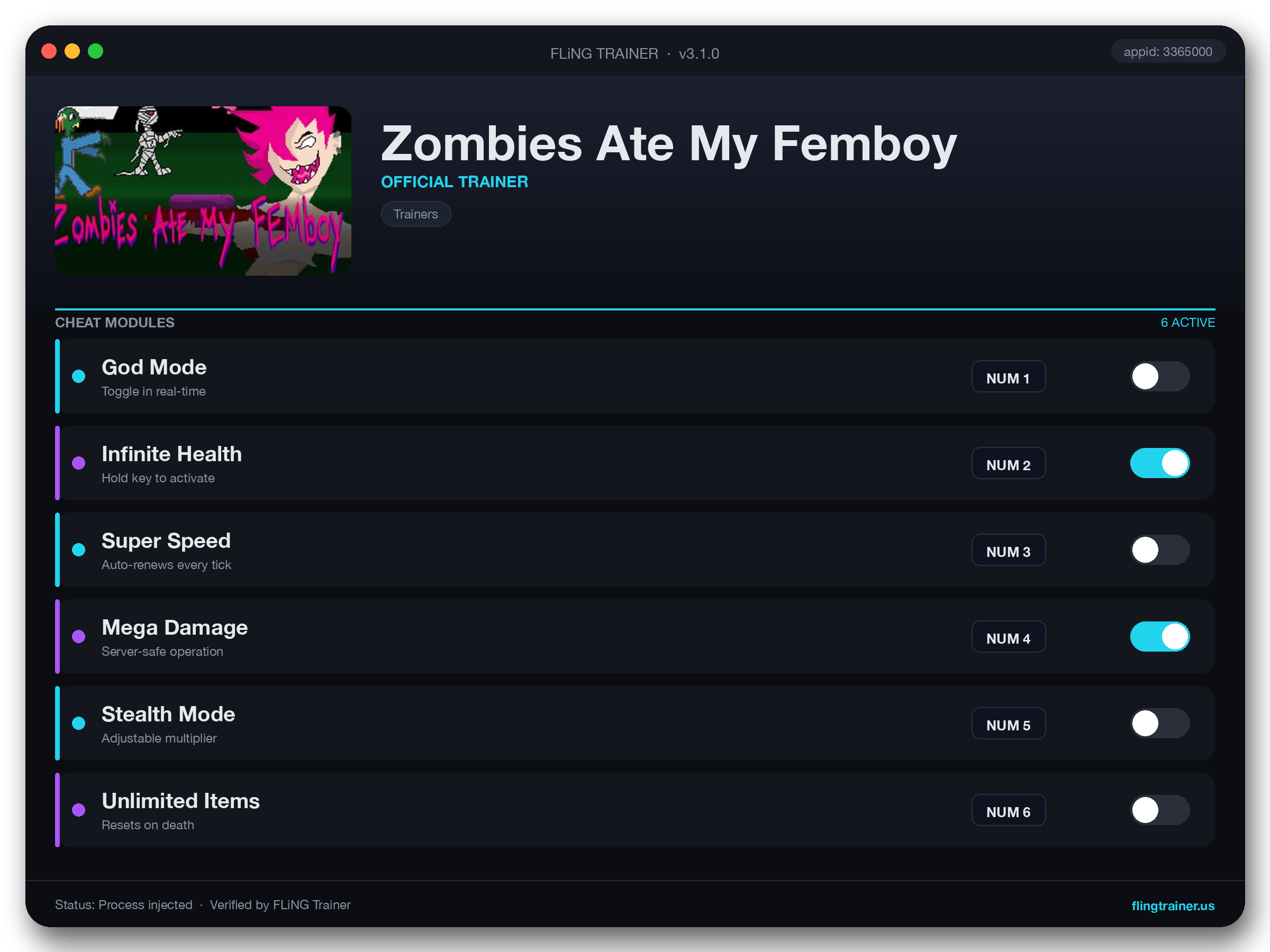 Zombies Ate My Femboy Trainer interface