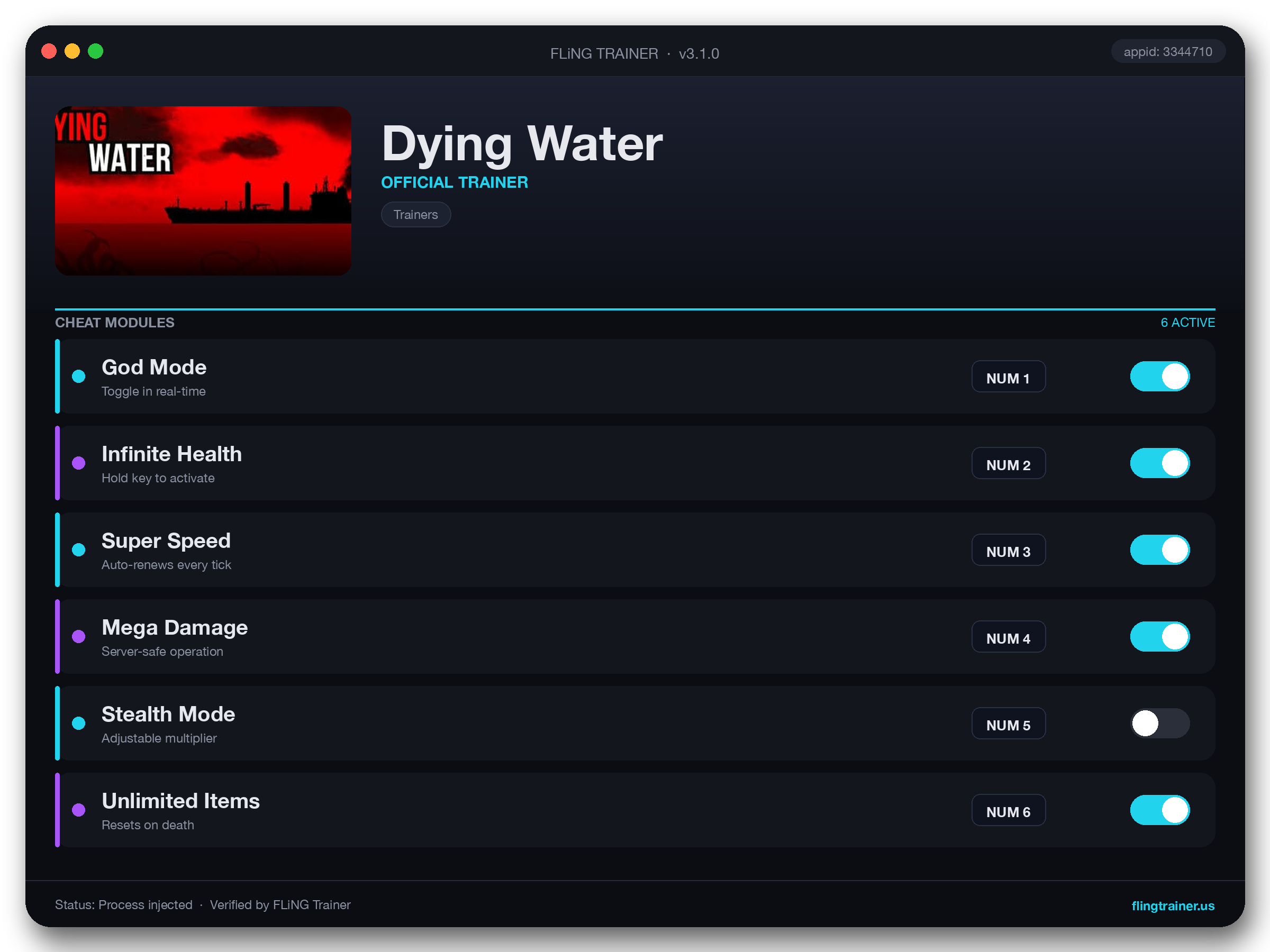 Dying Water Trainer interface