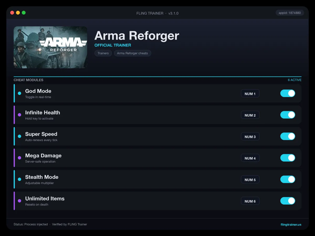 Arma Reforger Trainer interface