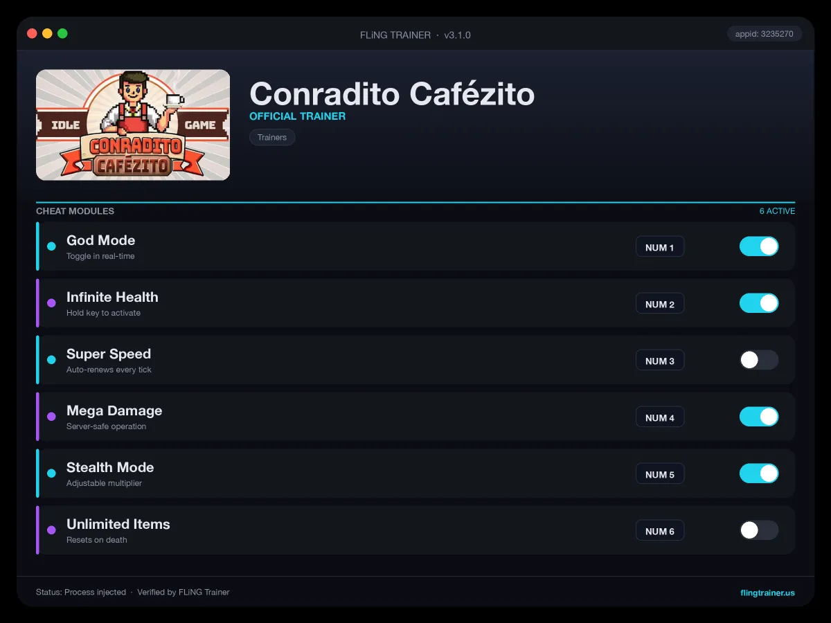 Conradito Cafézito Trainer interface