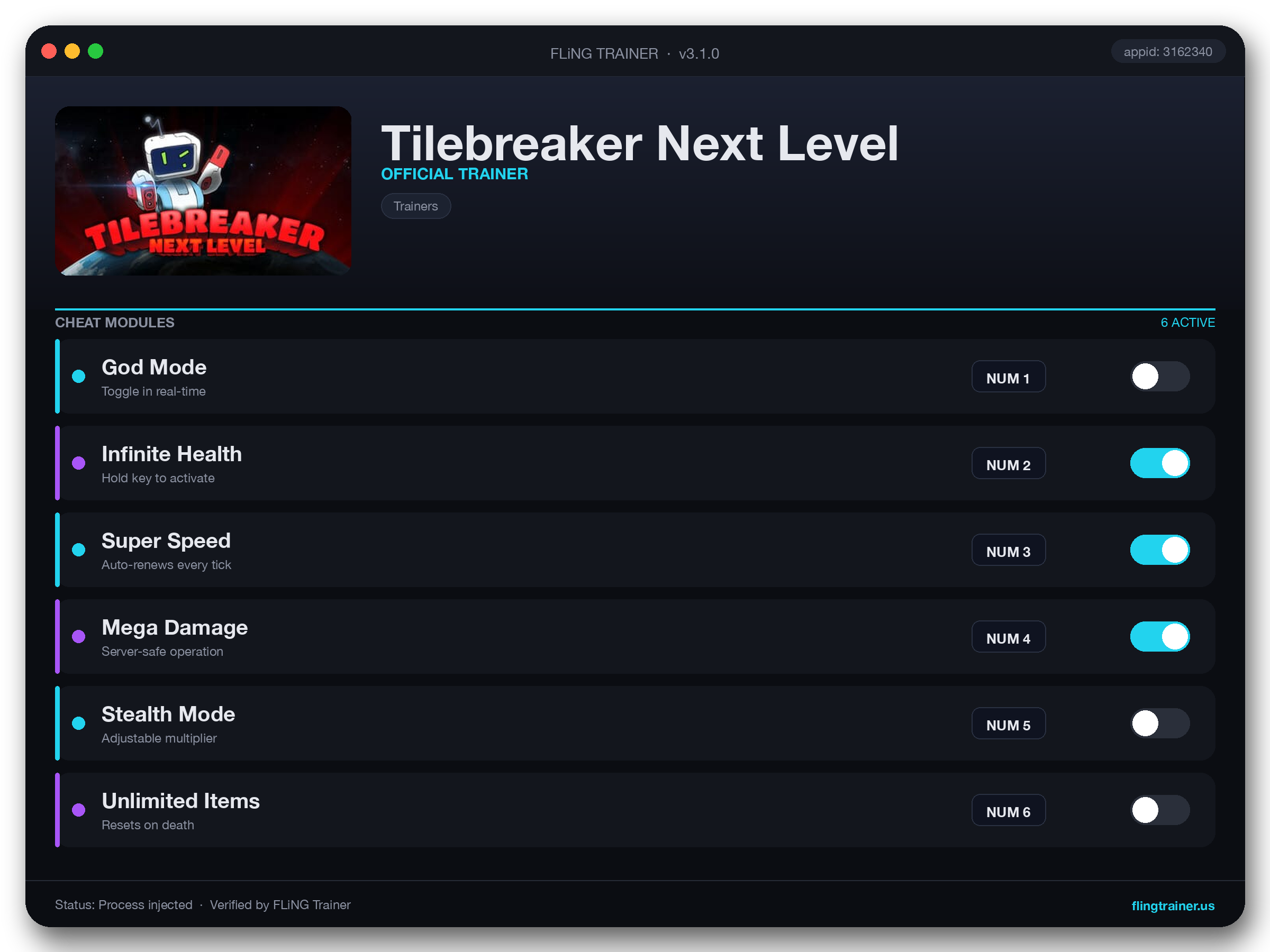 Tilebreaker Next Level Trainer interface