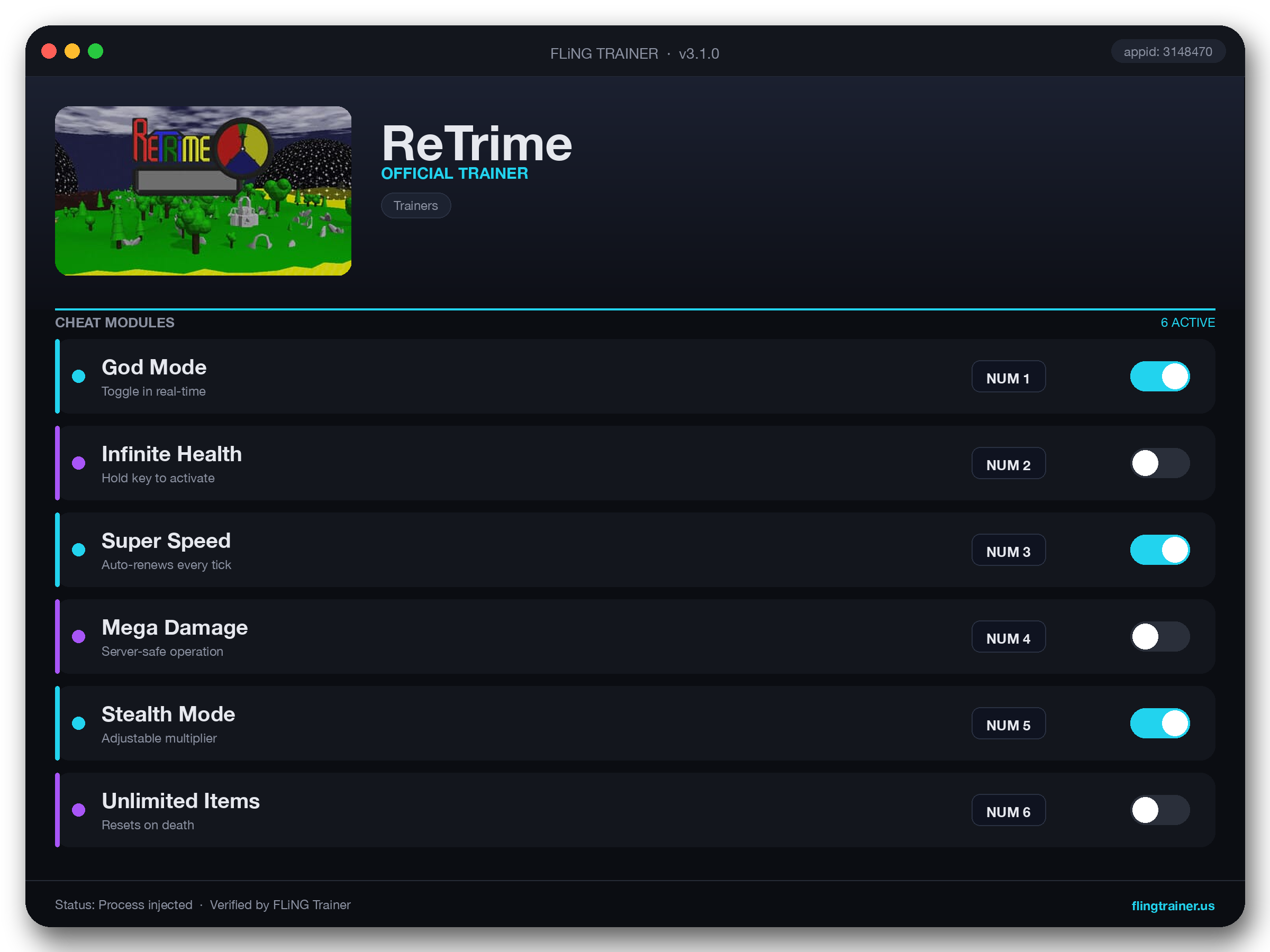 ReTrime Trainer interface