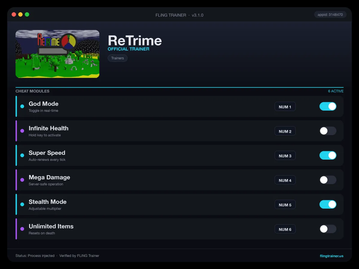 ReTrime Trainer interface