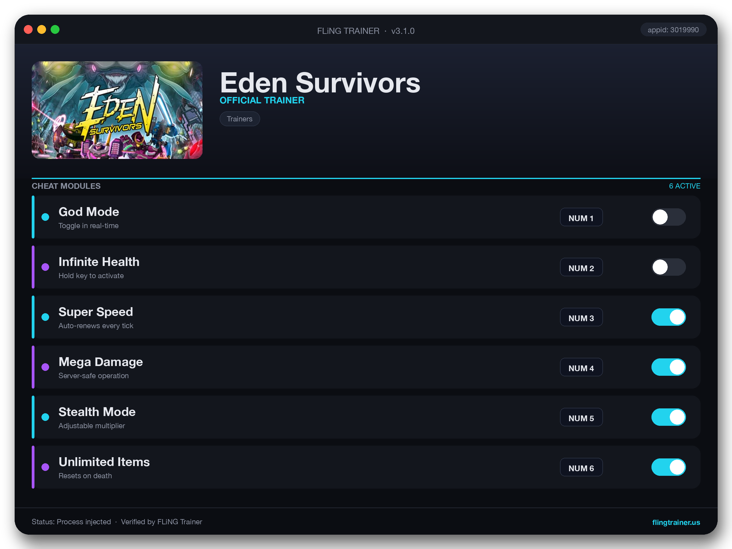 Eden Survivors Trainer interface