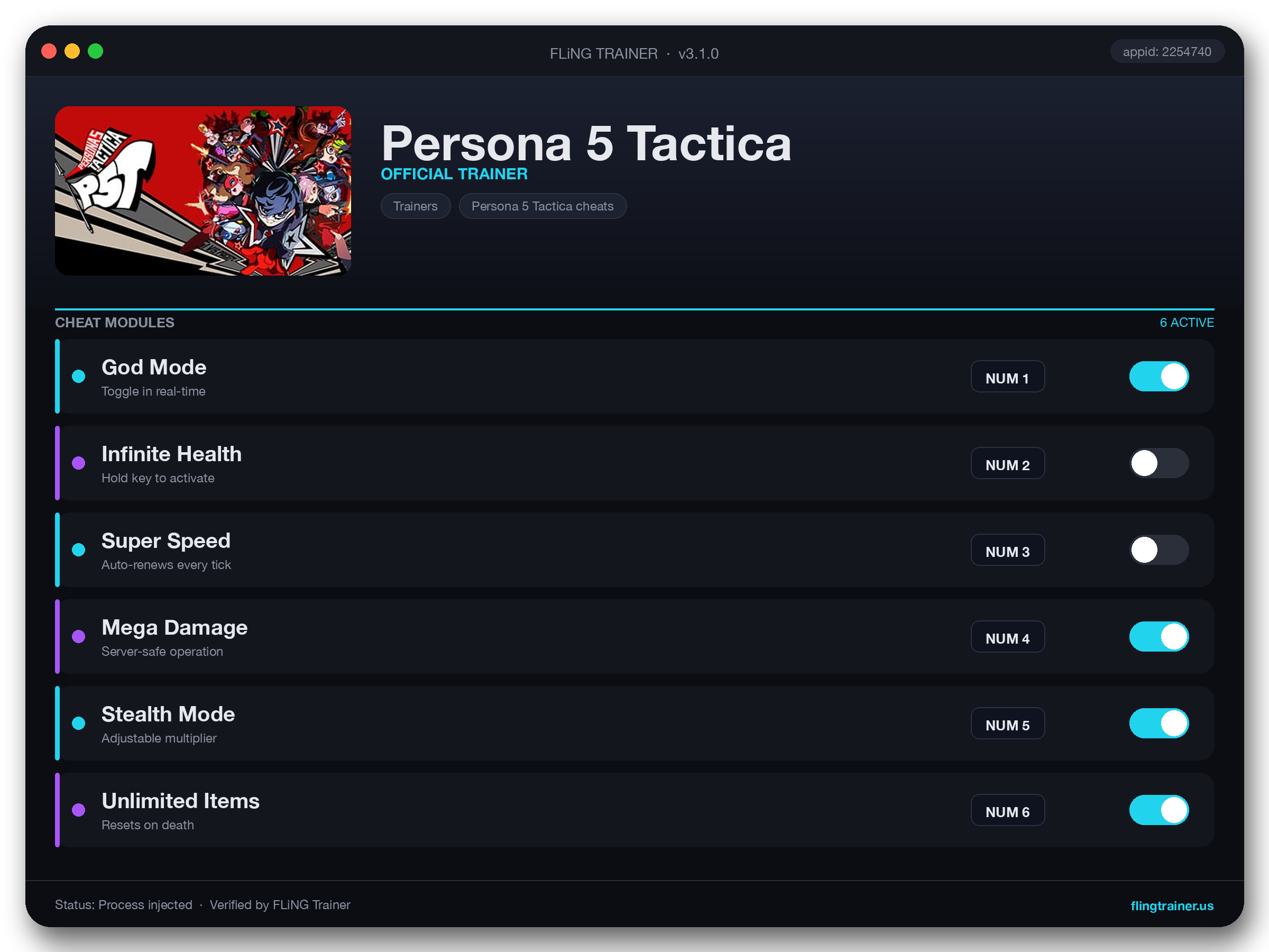 Persona 5 Tactica Trainer interface