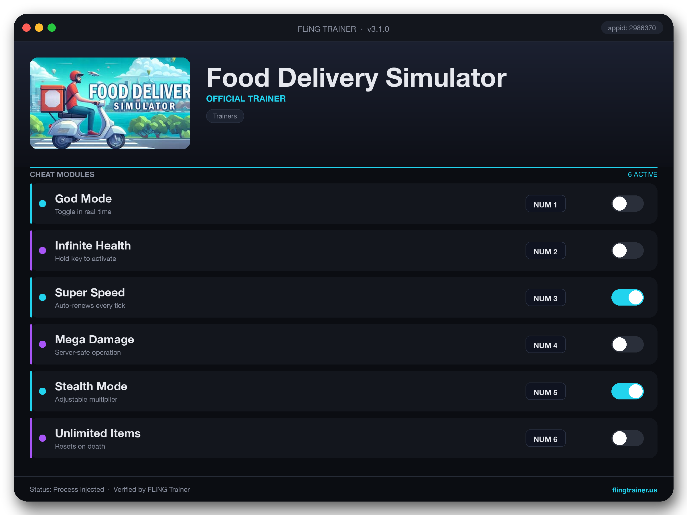Food Delivery Simulator Trainer interface